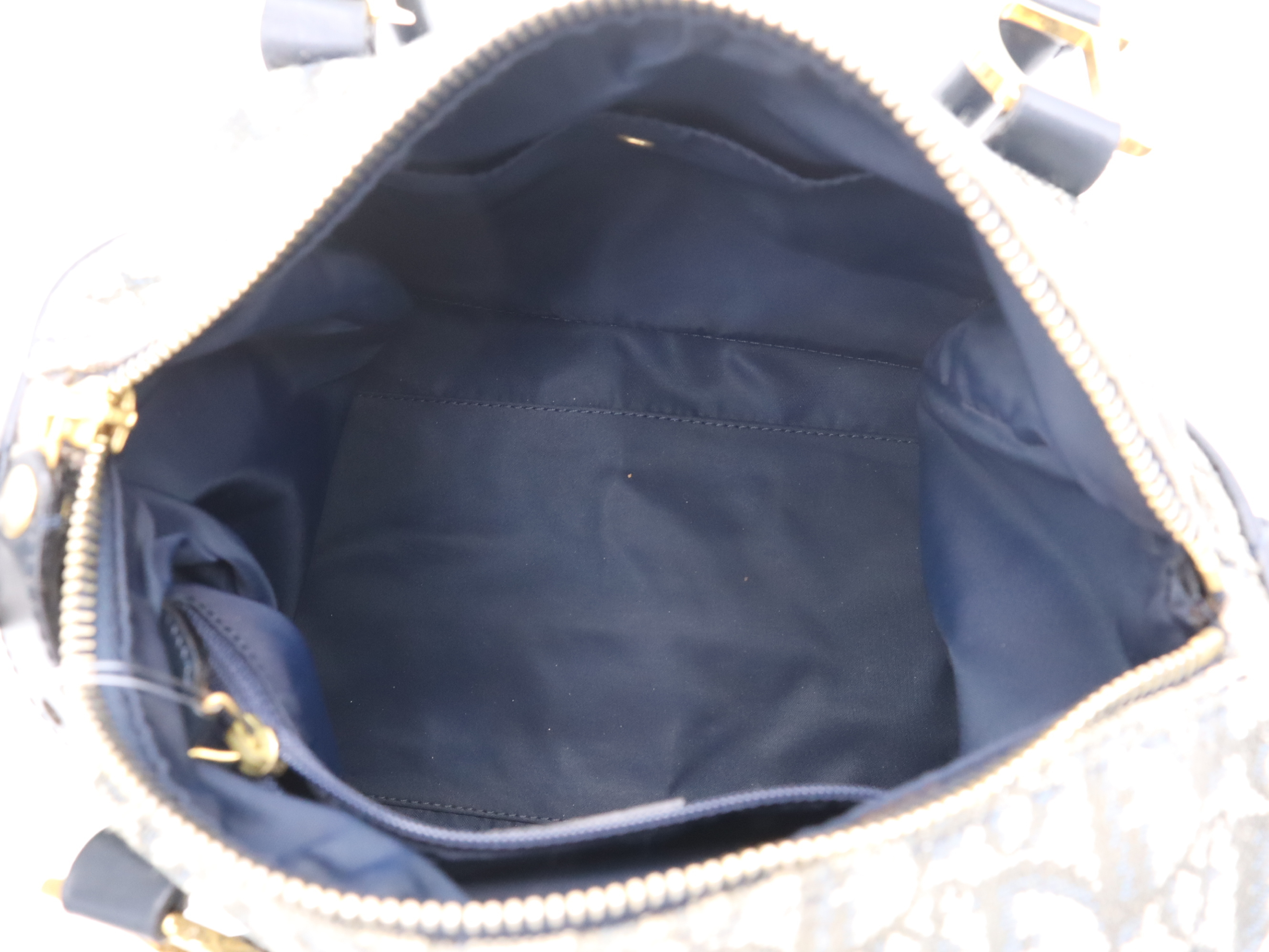 Canvas x Leather Trotter Handbag, Navy, Gold Hardware, with Padlock and Key. — view 12