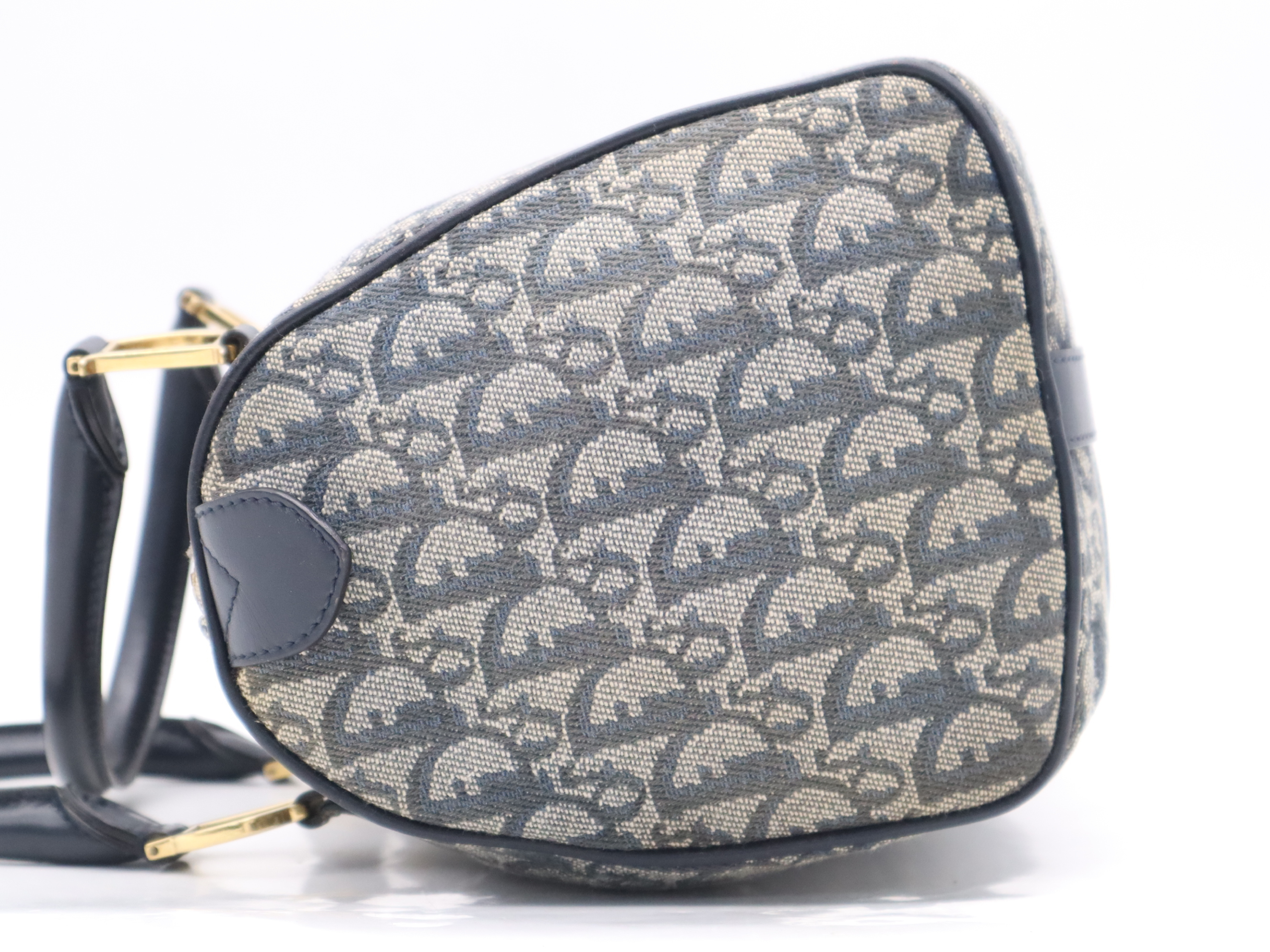 Canvas x Leather Trotter Handbag, Navy, Gold Hardware, with Padlock and Key. — view 3