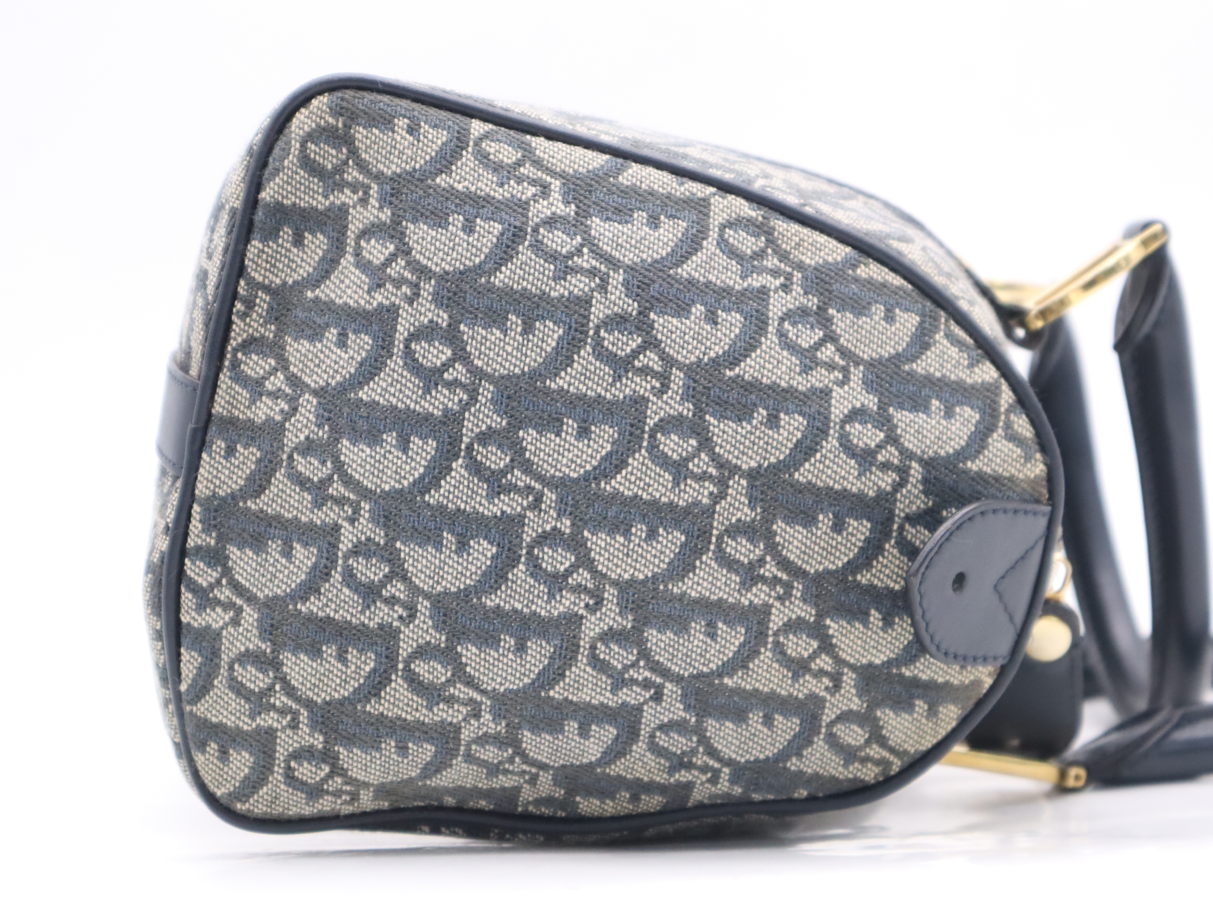 Canvas x Leather Trotter Handbag, Navy, Gold Hardware, with Padlock and Key. — view 5