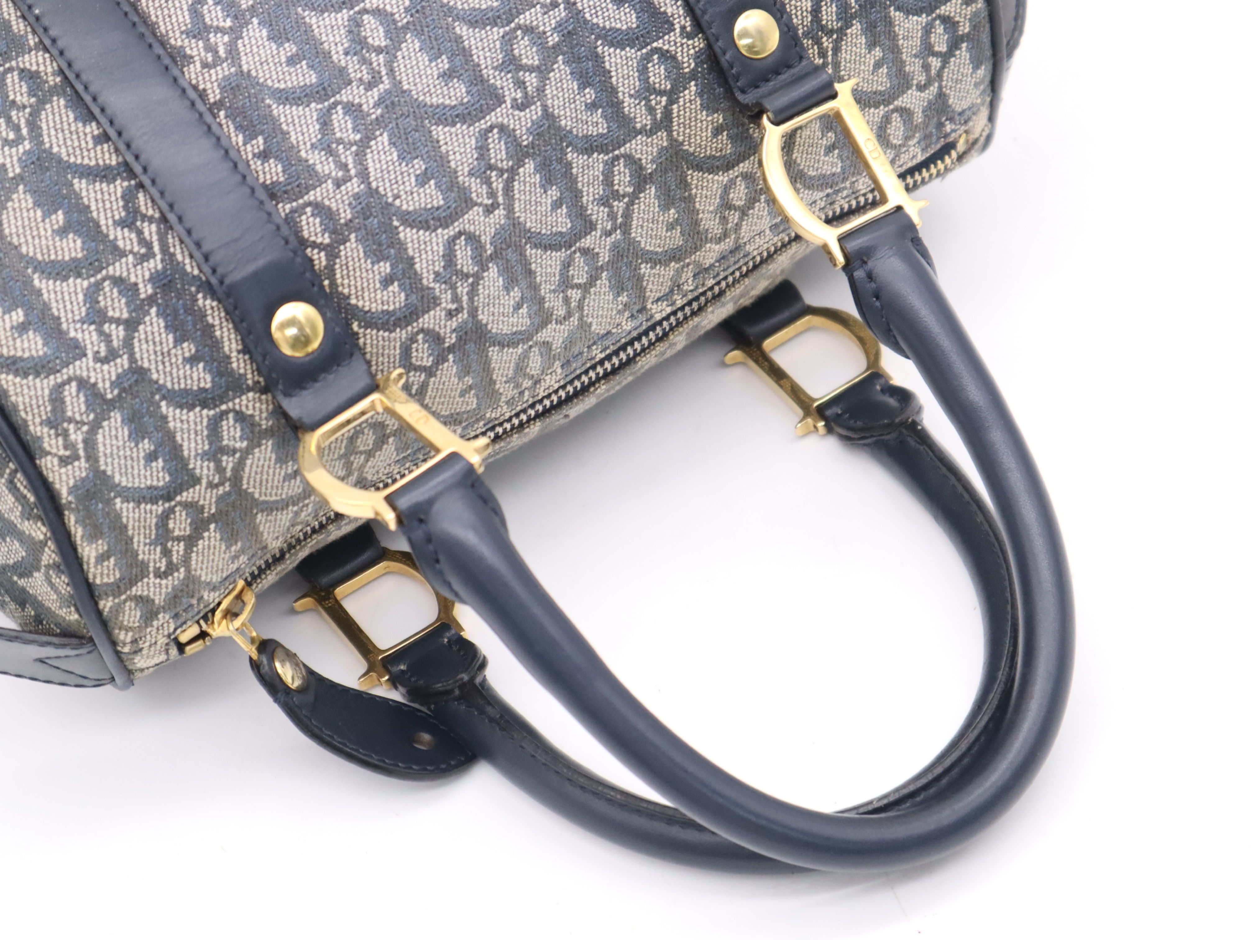 Canvas x Leather Trotter Handbag, Navy, Gold Hardware, with Padlock and Key. — view 6
