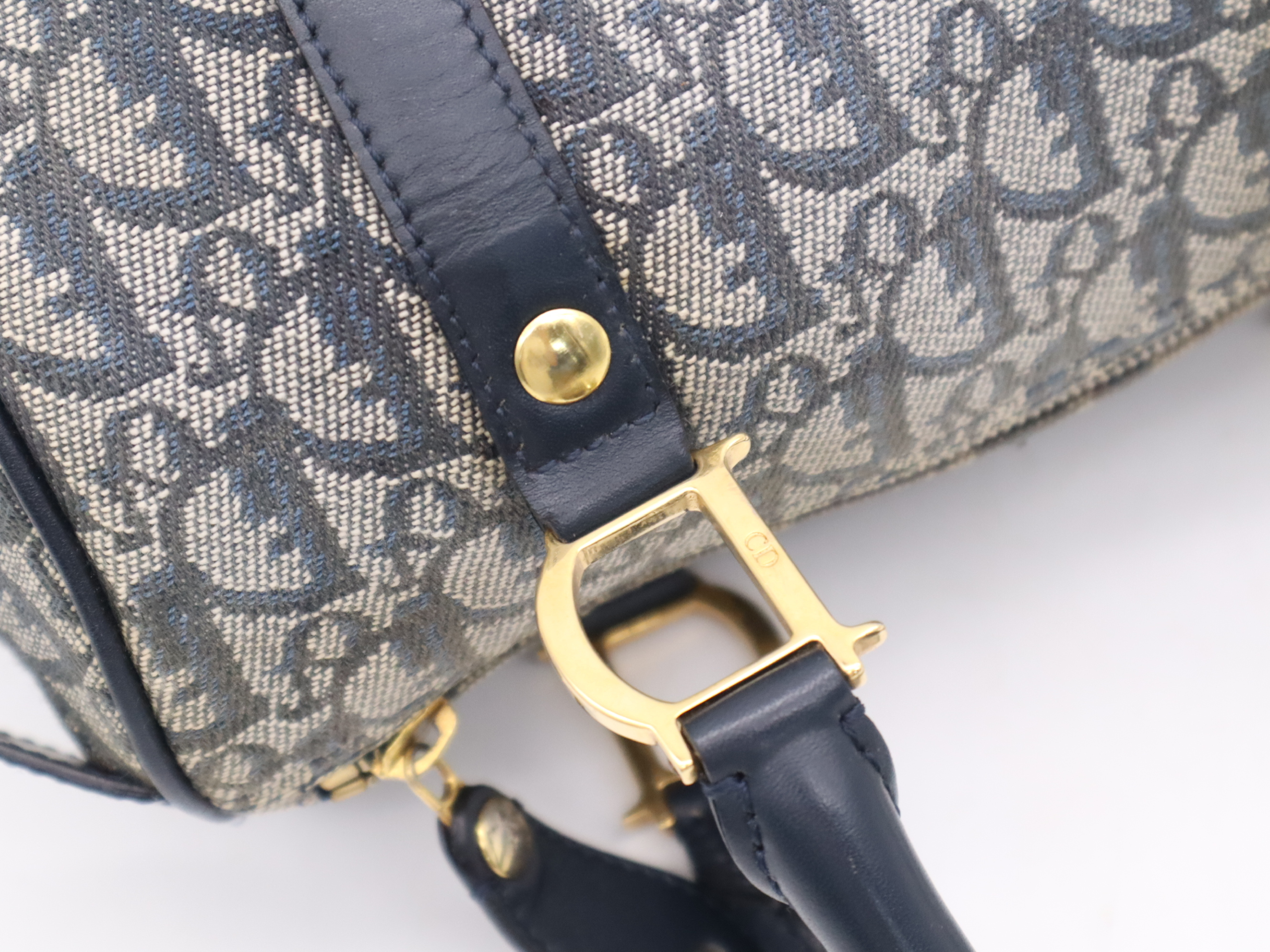 Canvas x Leather Trotter Handbag, Navy, Gold Hardware, with Padlock and Key. — view 7