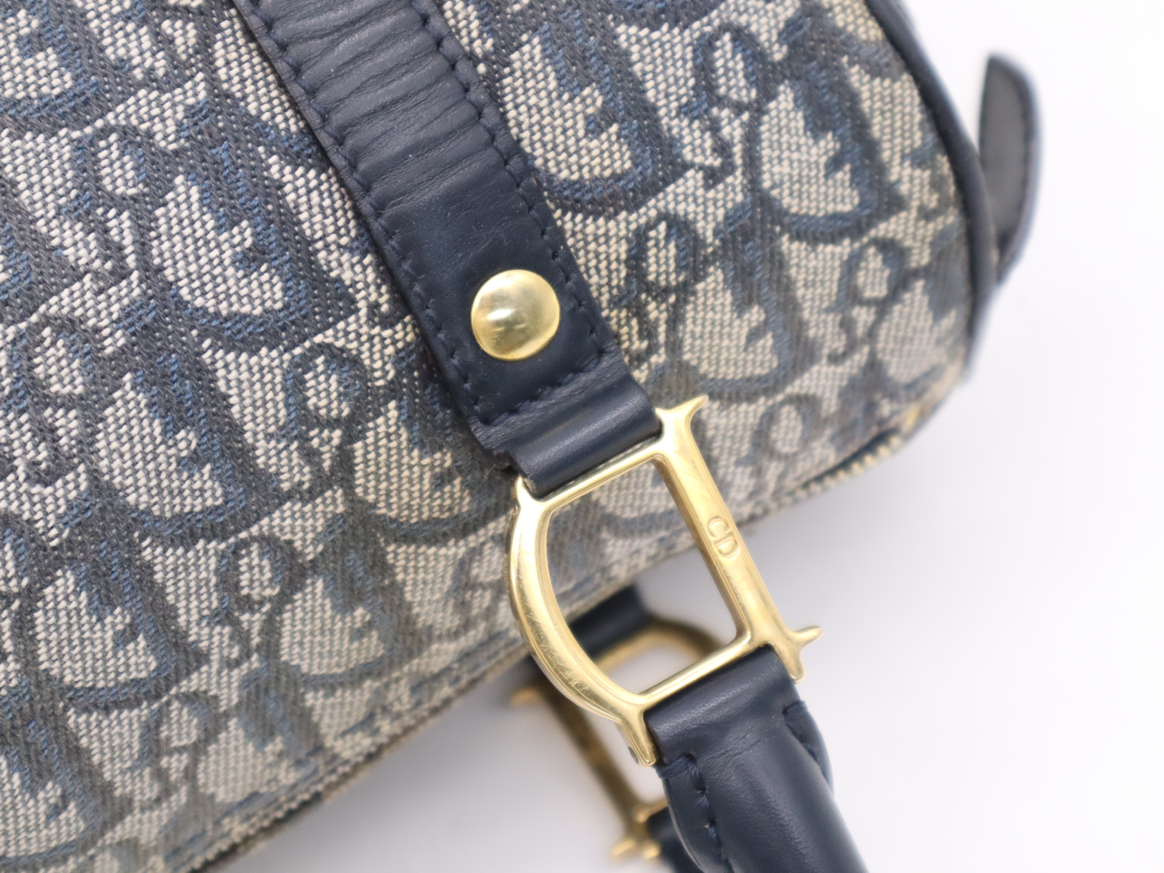 Canvas x Leather Trotter Handbag, Navy, Gold Hardware, with Padlock and Key. — view 8
