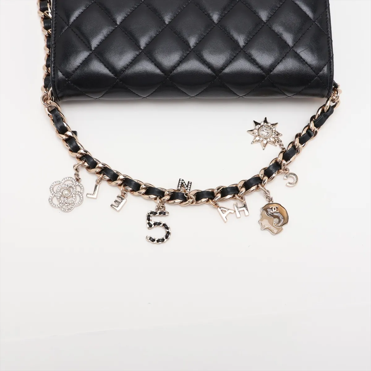 Matelassé Lambskin Chain Wallet, Black with Gold Hardware, 31110767, Serial Number 31 — view 5