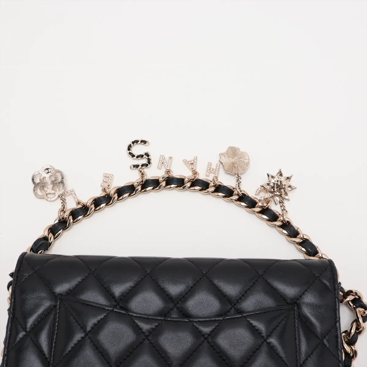 Matelassé Lambskin Chain Wallet, Black with Gold Hardware, 31110767, Serial Number 31 — view 6