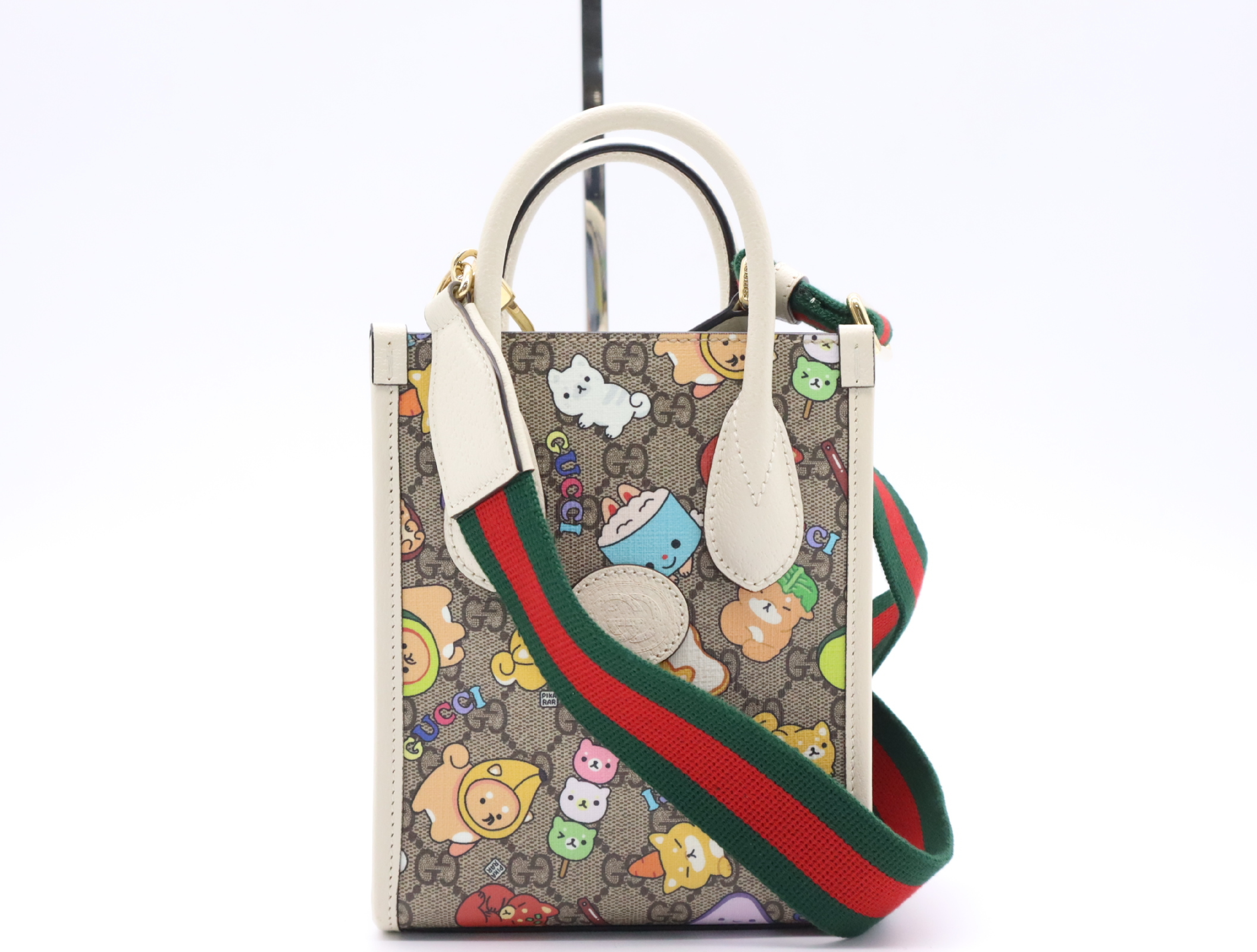 699406 PVC x Leather Gucci x Pikarar GG Supreme 2-Way Handbag Beige x White with Shoulder Strap