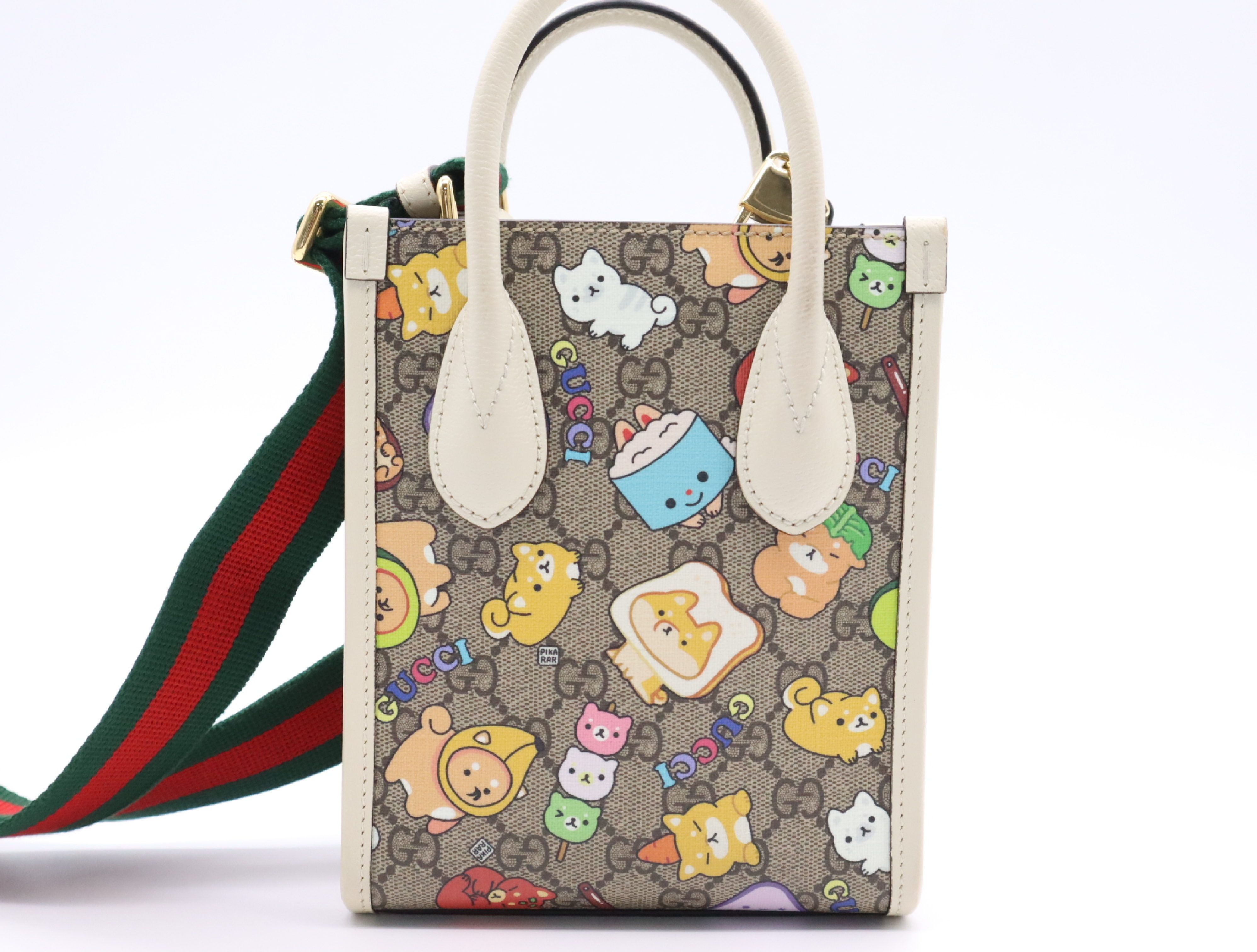 699406 PVC x Leather Gucci x Pikarar GG Supreme 2-Way Handbag Beige x White with Shoulder Strap — view 2