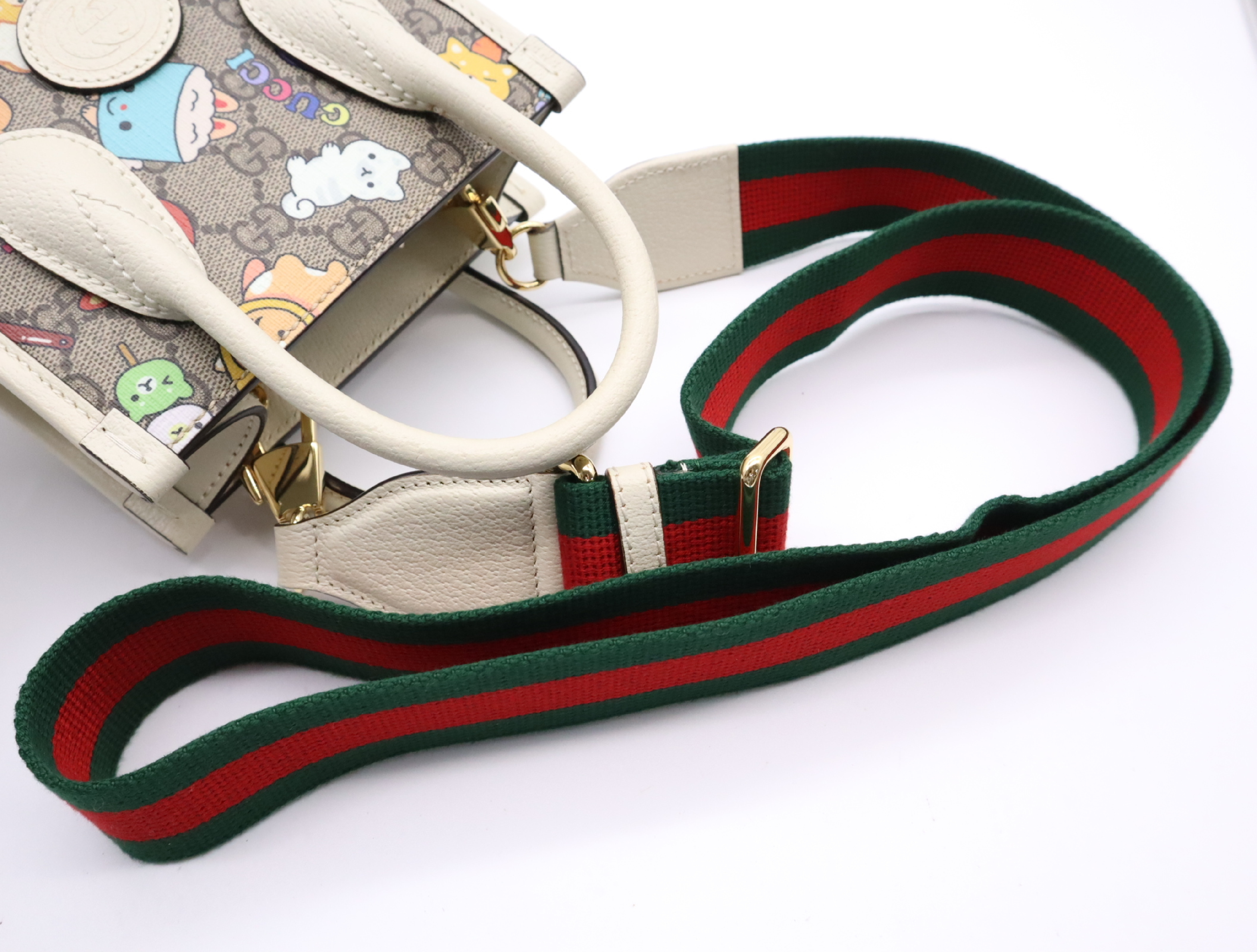 699406 PVC x Leather Gucci x Pikarar GG Supreme 2-Way Handbag Beige x White with Shoulder Strap — view 10