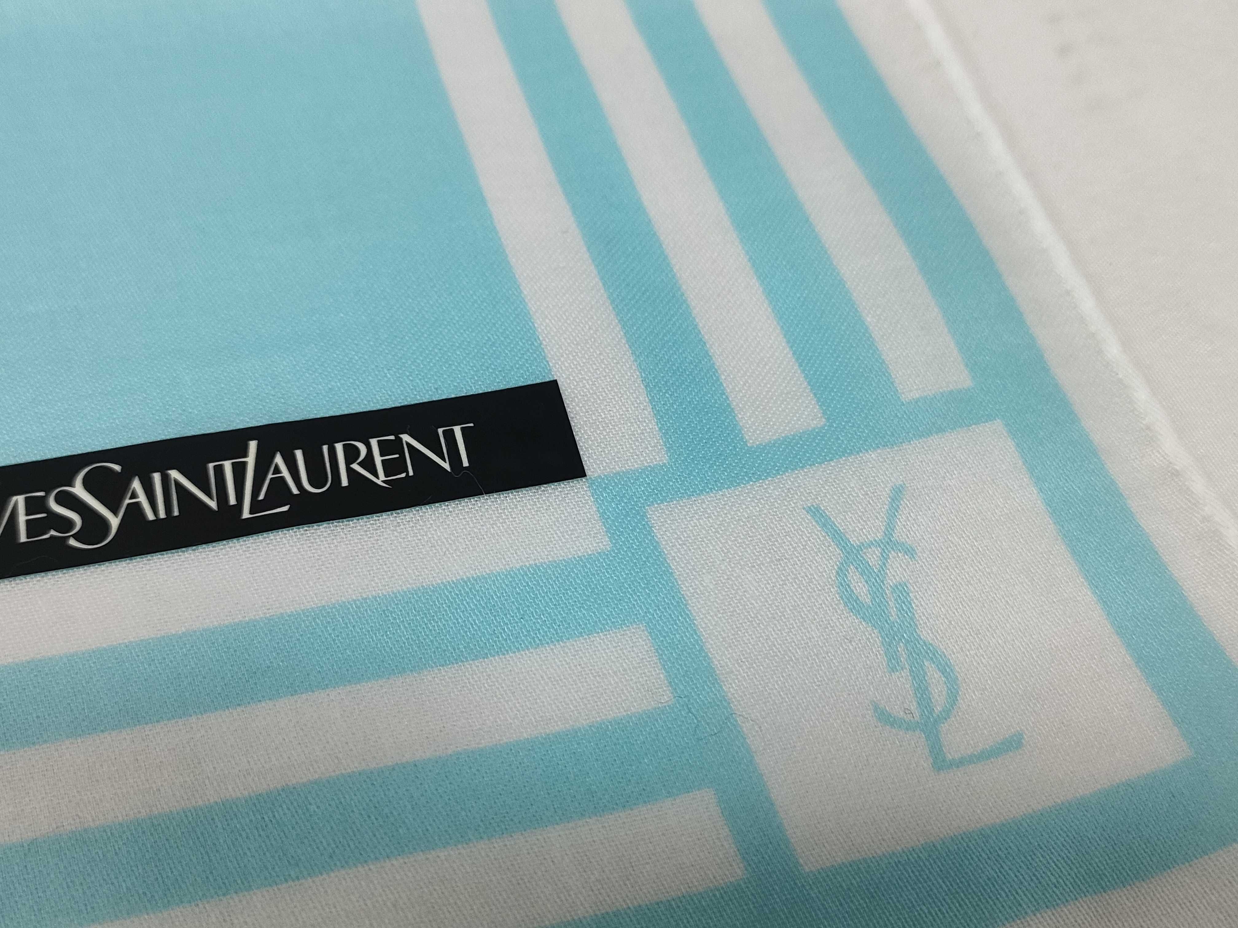 Handkerchief Scarf with Sticker YSL Big Logo Blue Other Accessories — view 2