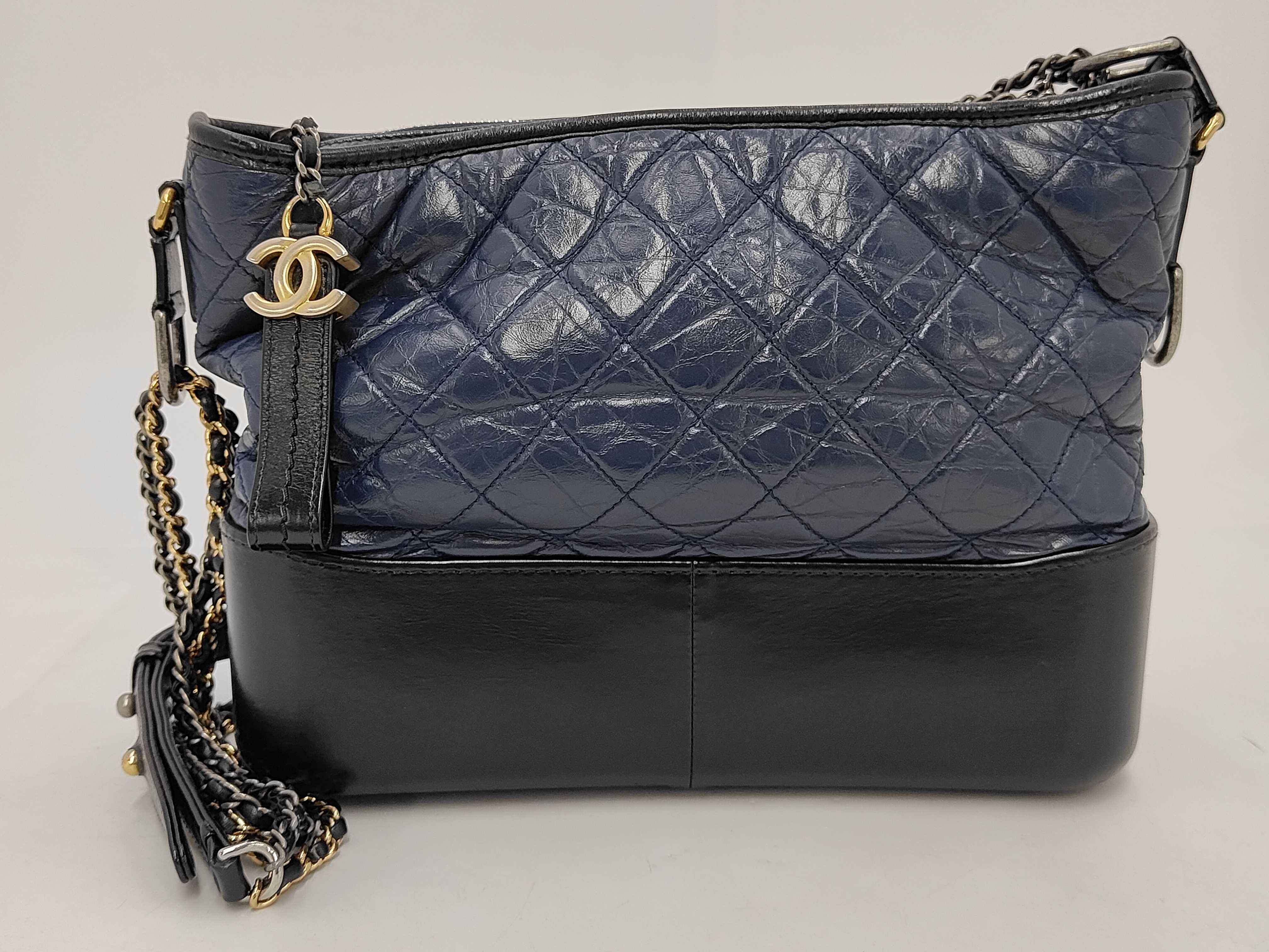 Chain Shoulder Bag, Gabrielle de Chanel, Large, Vintage Calfskin, Navy/Black, A93824 Shoulder Bag