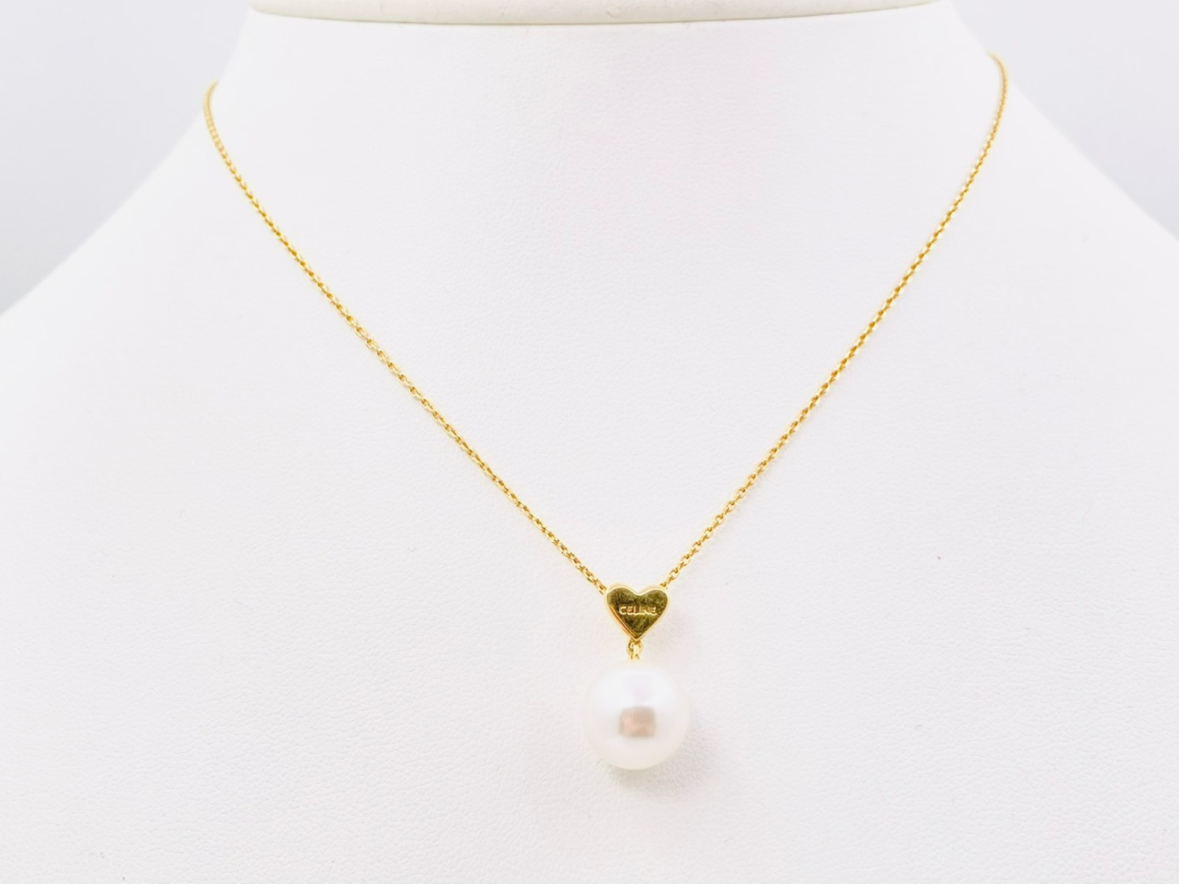 Coeur Logo Heart Faux Pearl Necklace Gold Necklace — view 2