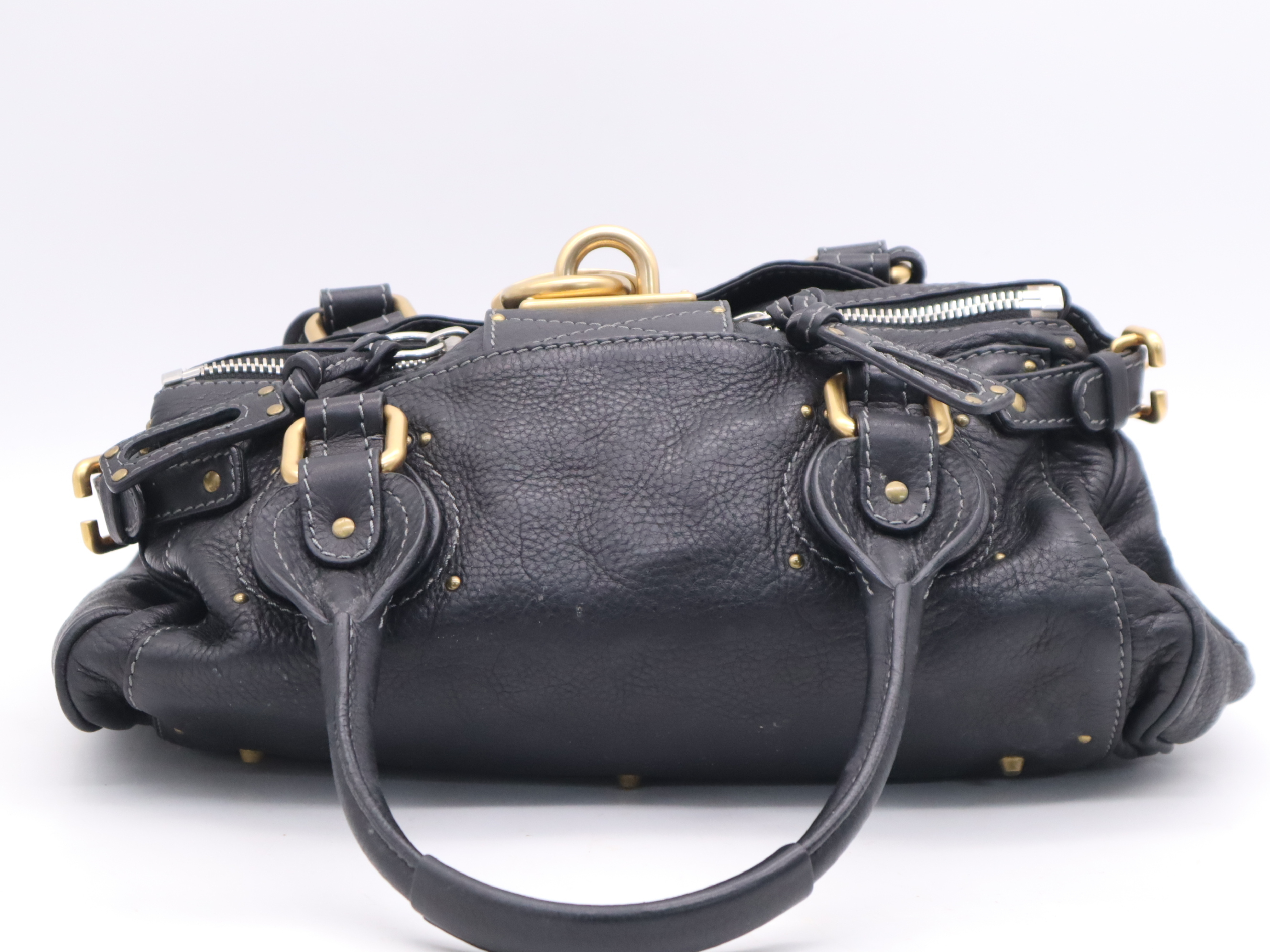 Leather Paddington Handbag with Leather Padlock, Key, and Dust Bag - Black Handbag — view 2