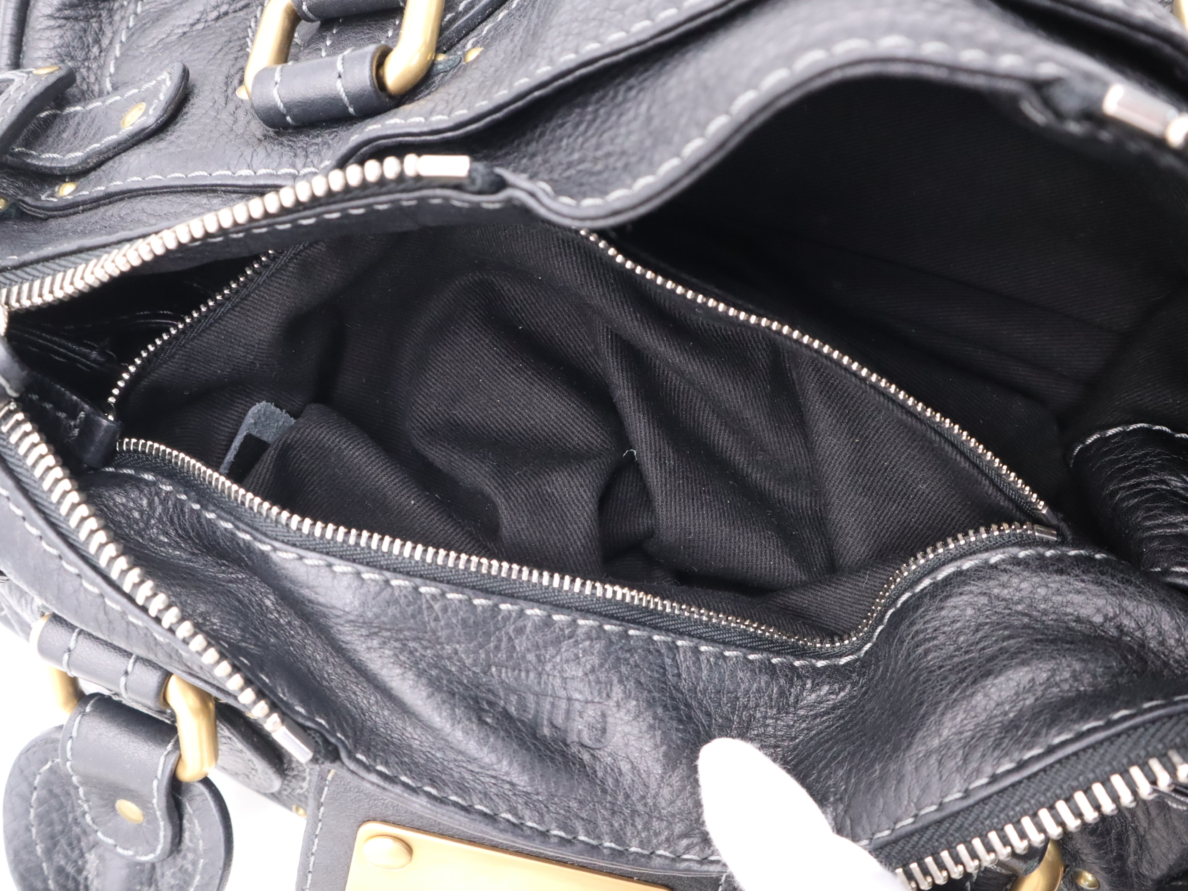Leather Paddington Handbag with Leather Padlock, Key, and Dust Bag - Black Handbag — view 13