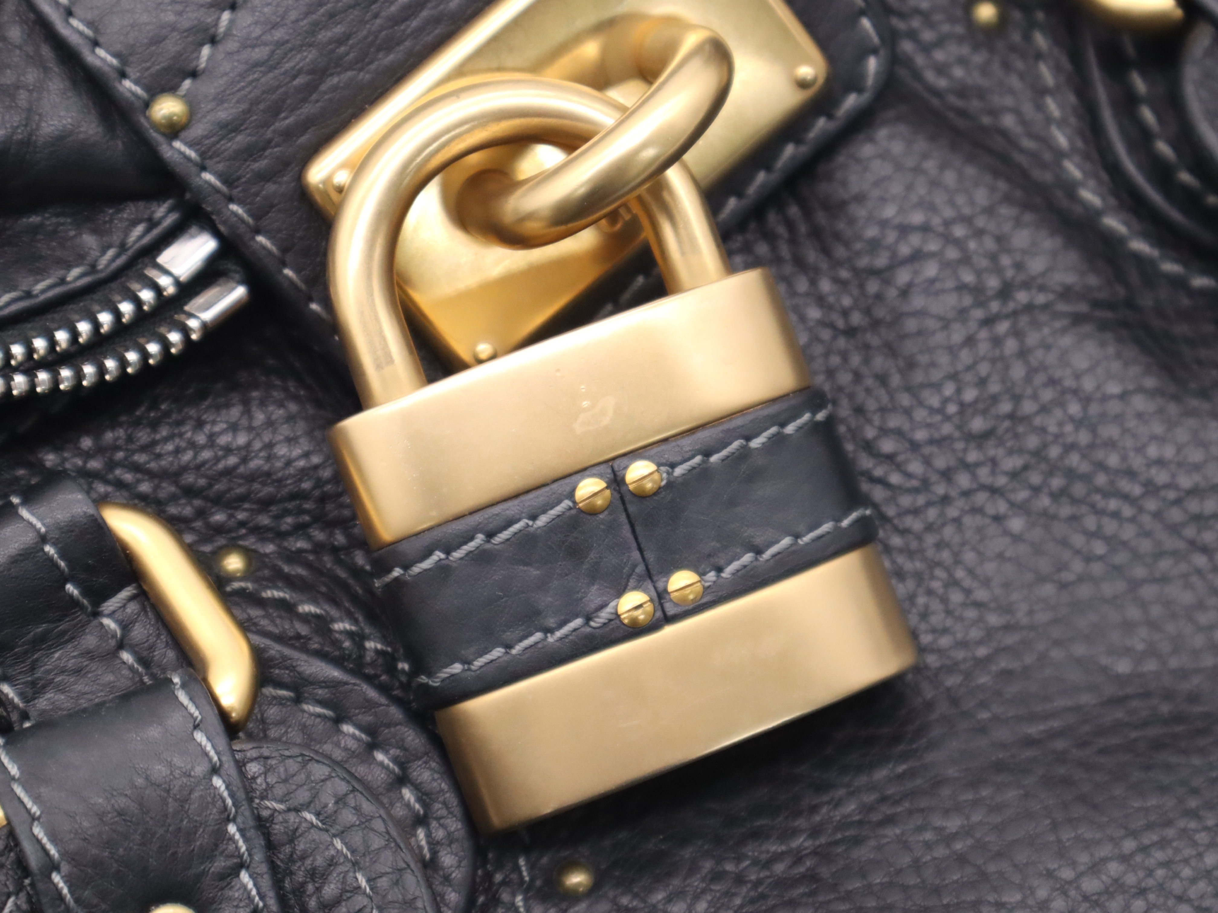 Leather Paddington Handbag with Leather Padlock, Key, and Dust Bag - Black Handbag — view 14
