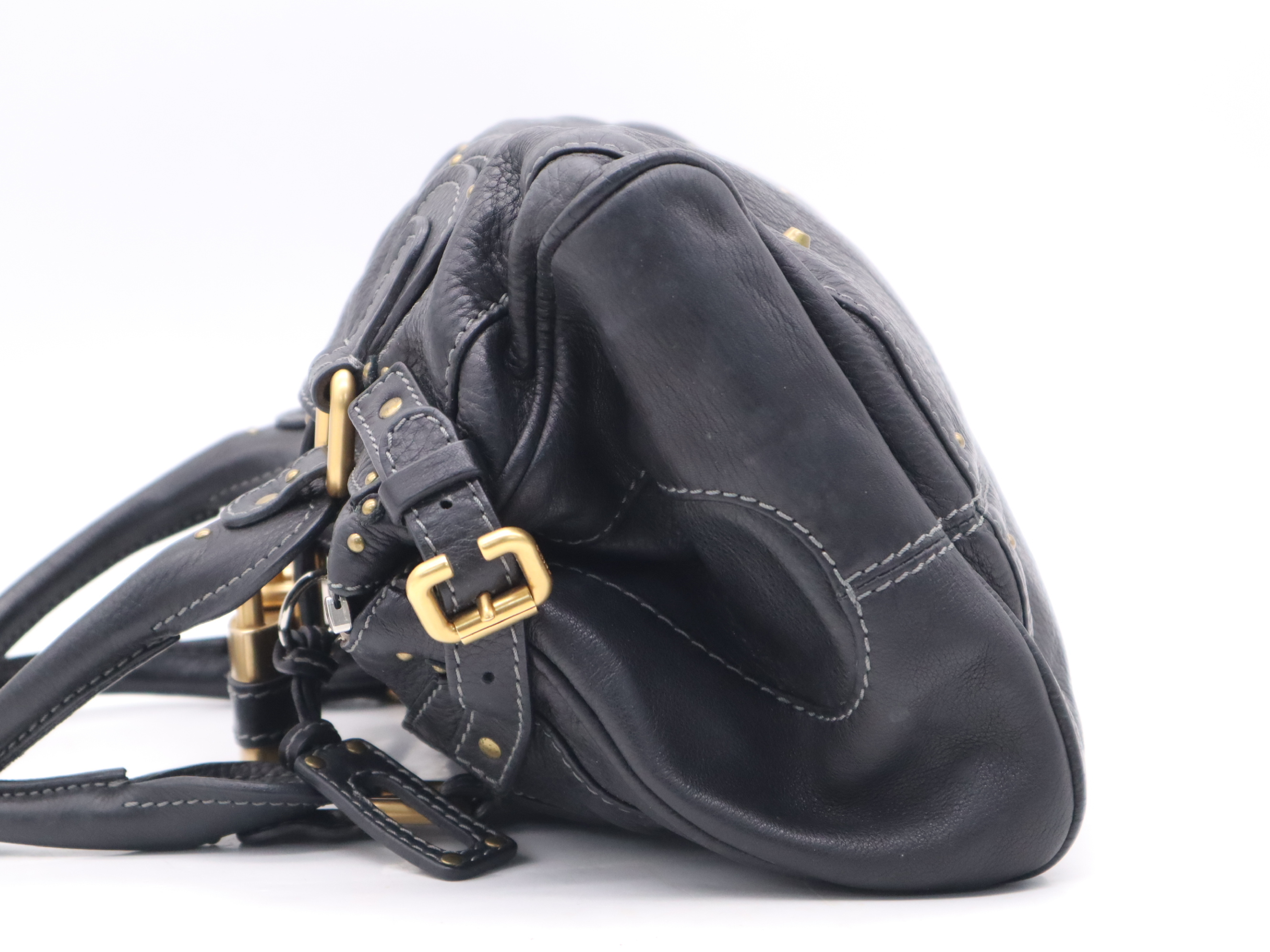 Leather Paddington Handbag with Leather Padlock, Key, and Dust Bag - Black Handbag — view 3