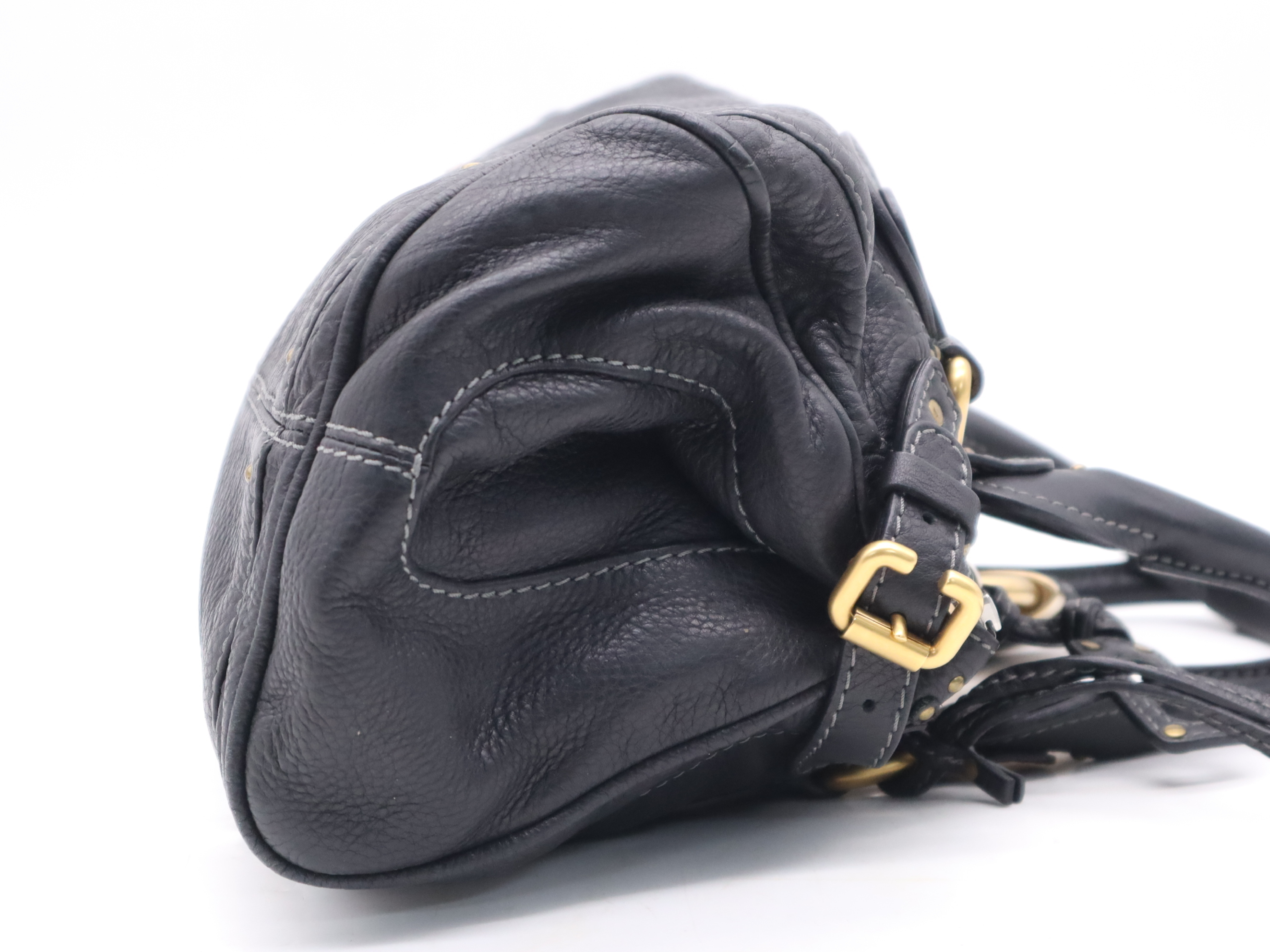 Leather Paddington Handbag with Leather Padlock, Key, and Dust Bag - Black Handbag — view 5