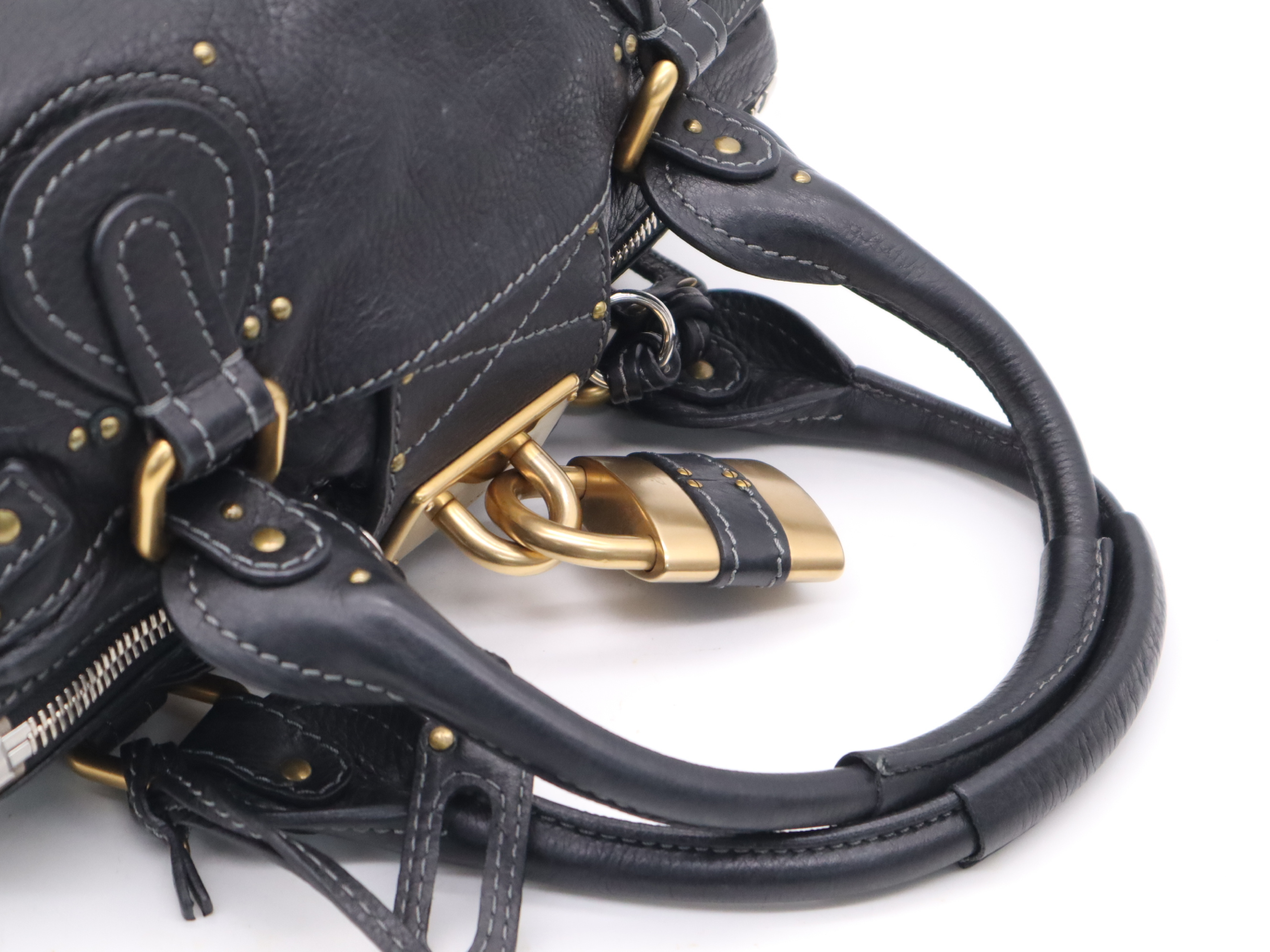 Leather Paddington Handbag with Leather Padlock, Key, and Dust Bag - Black Handbag — view 6