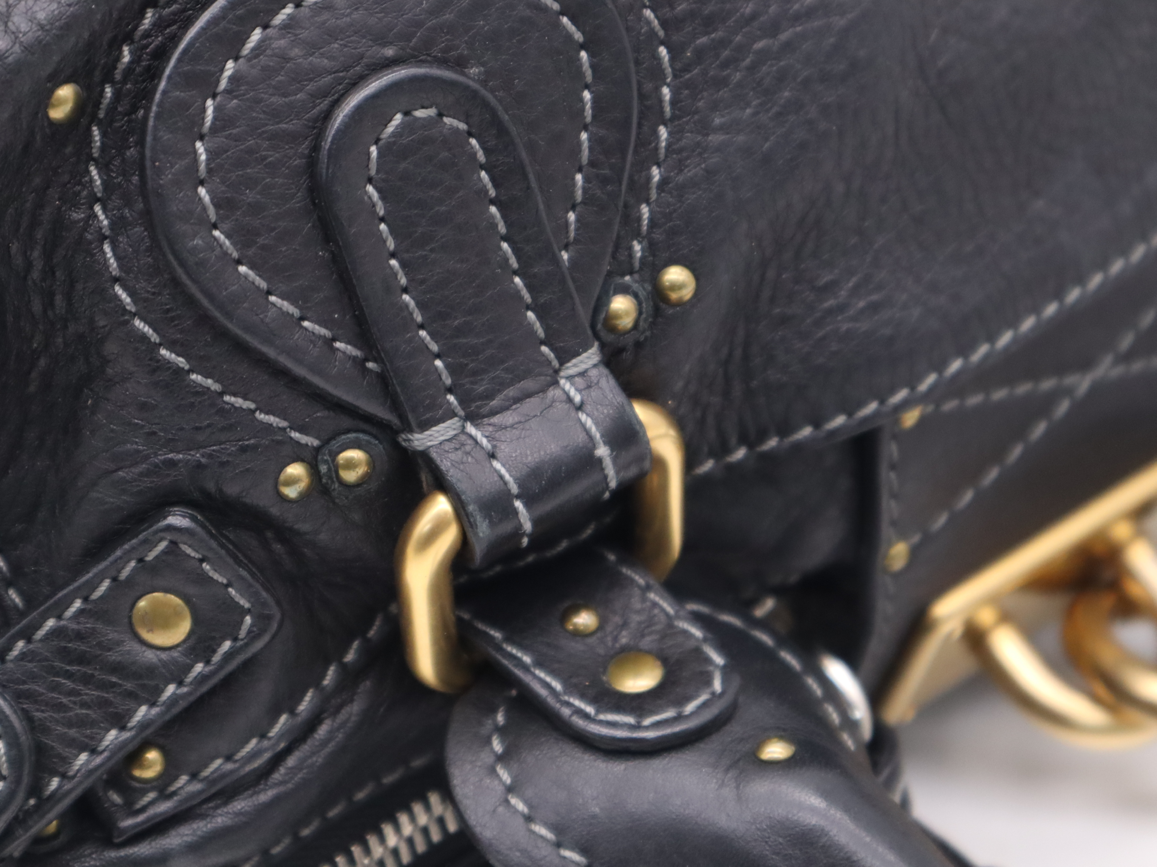 Leather Paddington Handbag with Leather Padlock, Key, and Dust Bag - Black Handbag — view 7