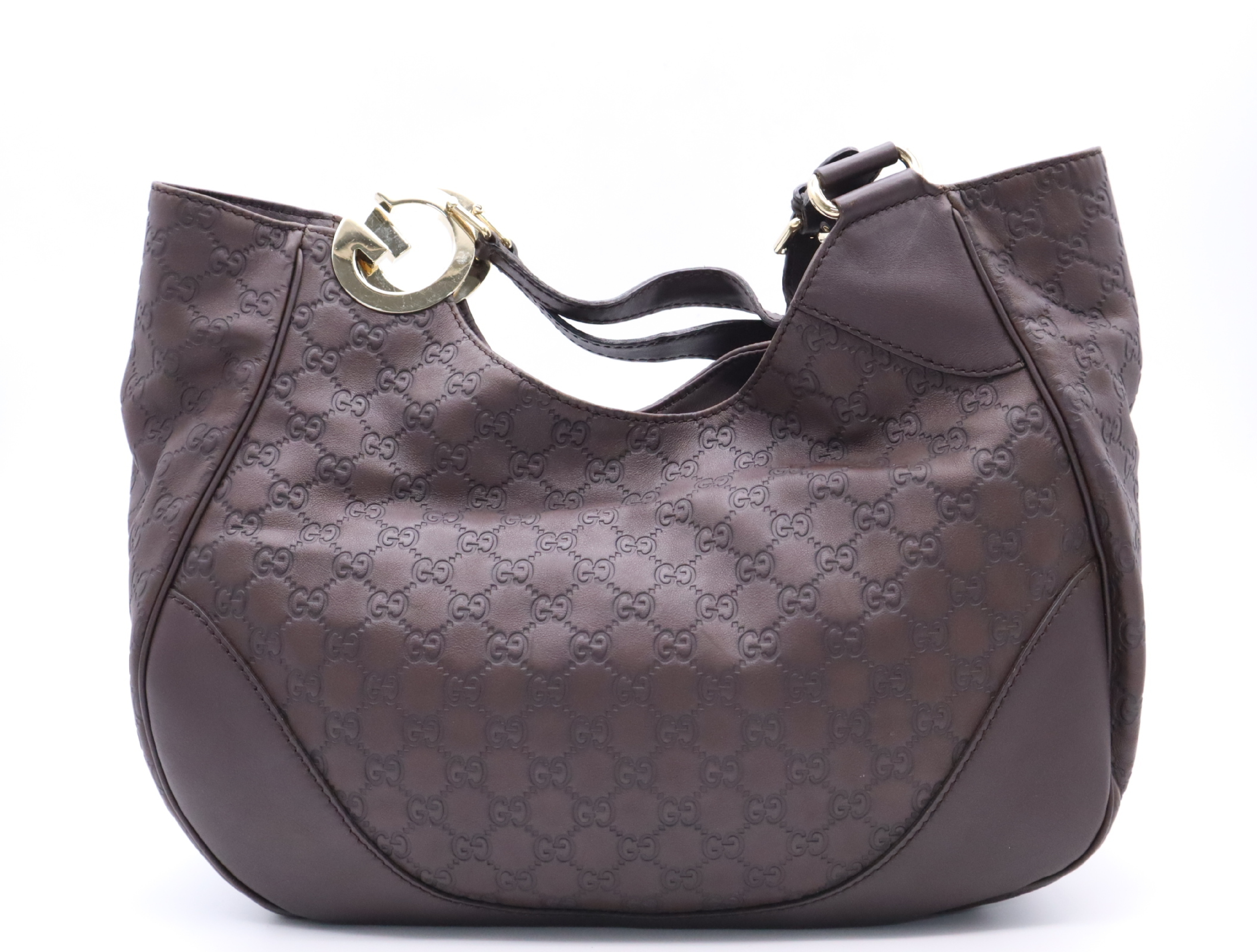 203504 Leather Interlocking Shoulder Bag Brown Gold Hardware Shoulder Bag — view 2