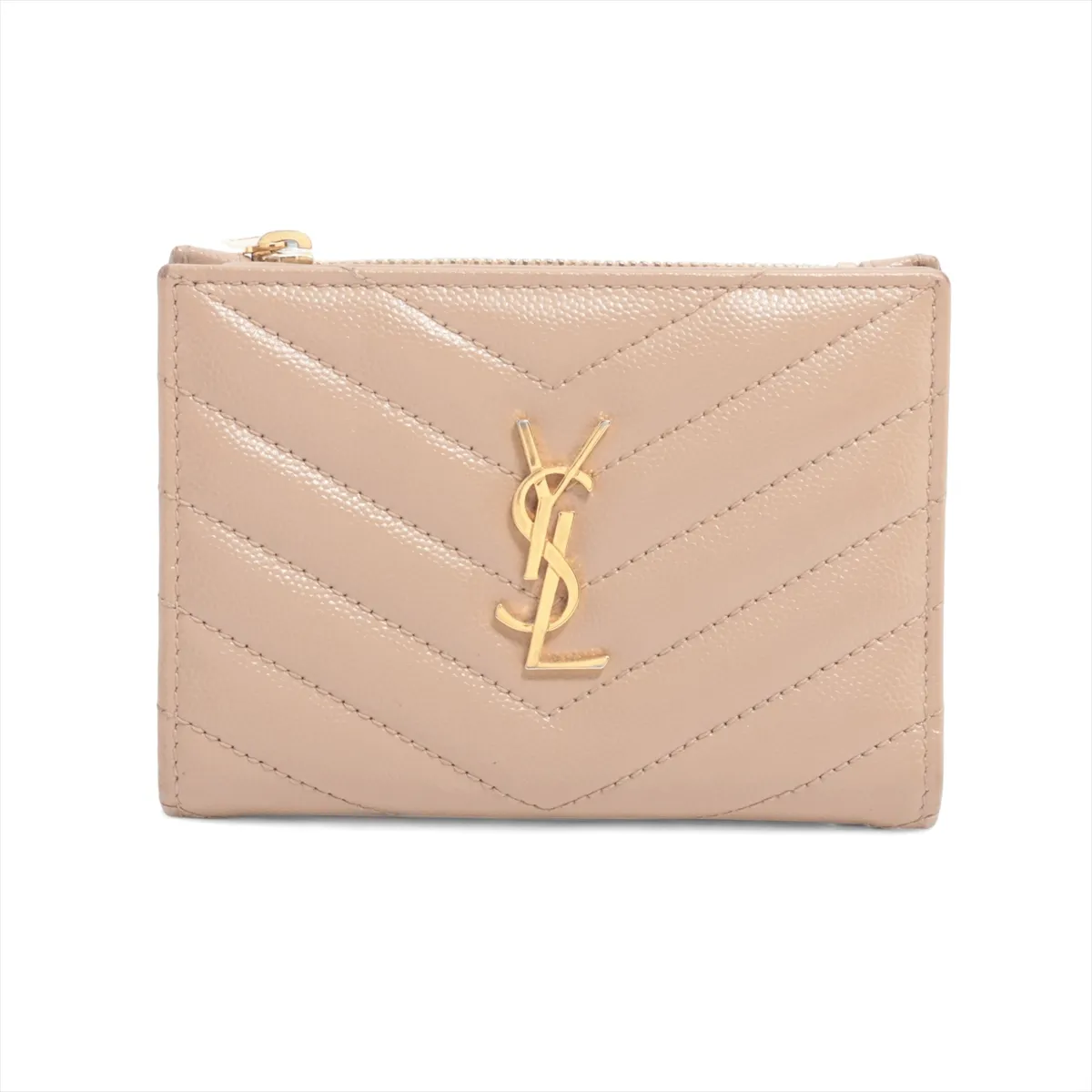 V Stitch YBL668287 Leather Compact Wallet Beige