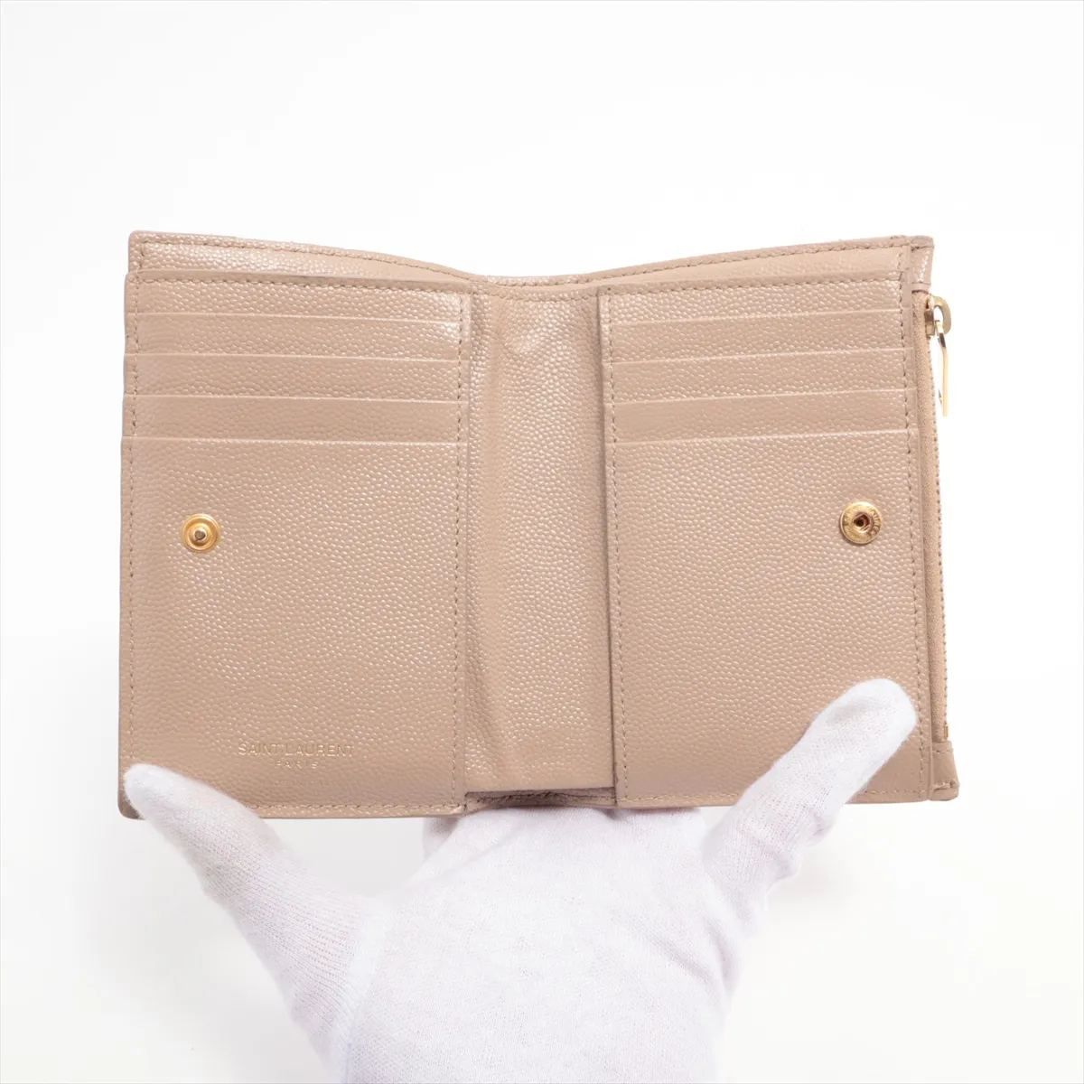 V Stitch YBL668287 Leather Compact Wallet Beige — view 3