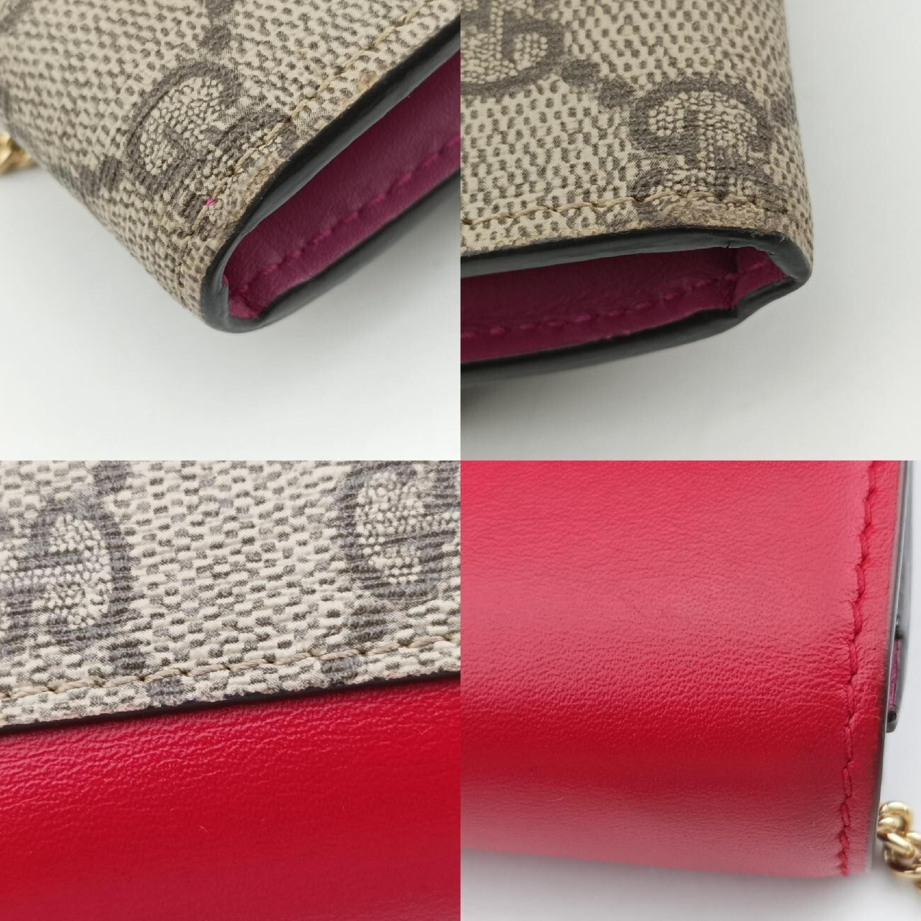 Padlock Chain Handbag, Beige x Red x Multi, PVC Coated Canvas x Leather, 453506 — view 10