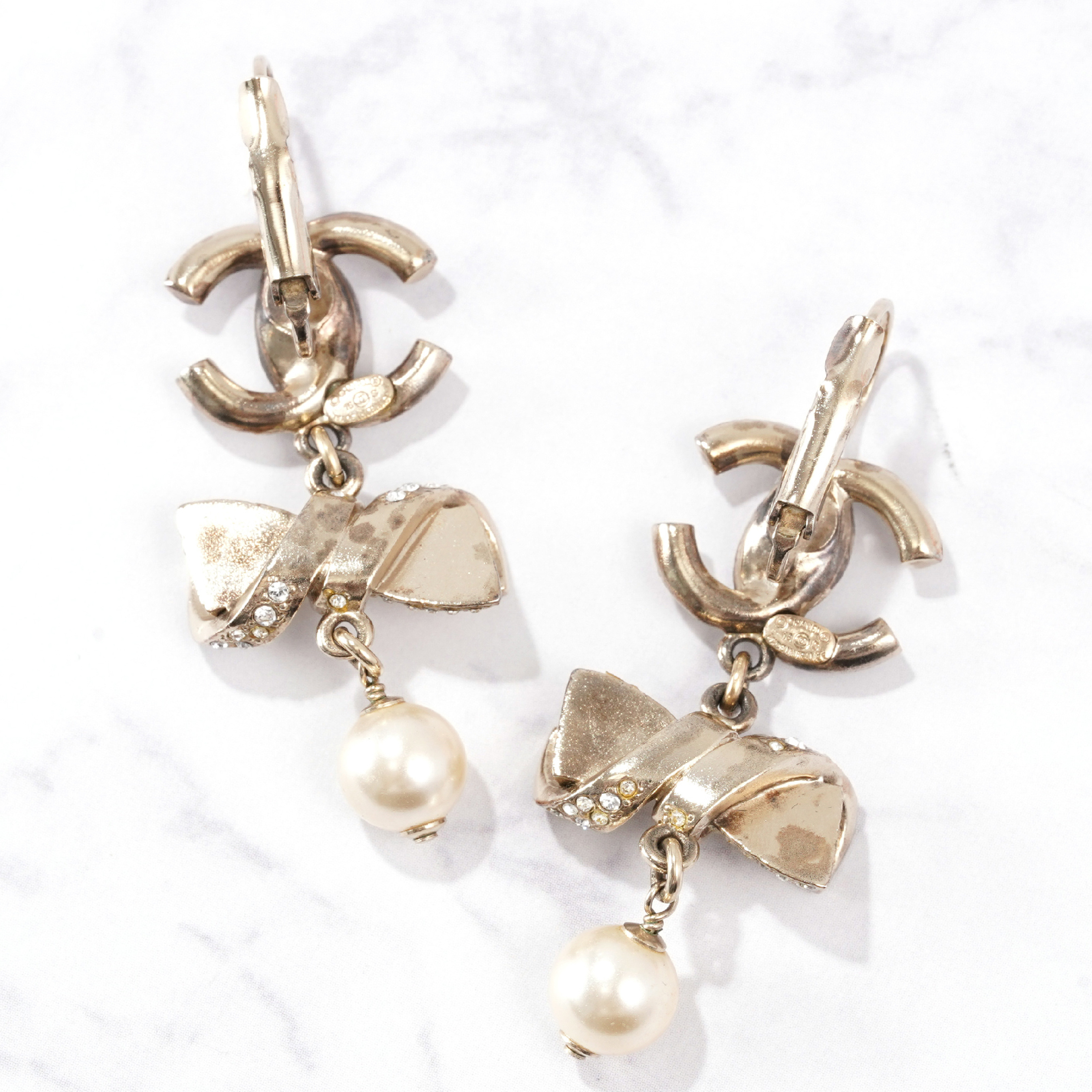 Coco Mark Rhinestone Ribbon Earrings — view 3