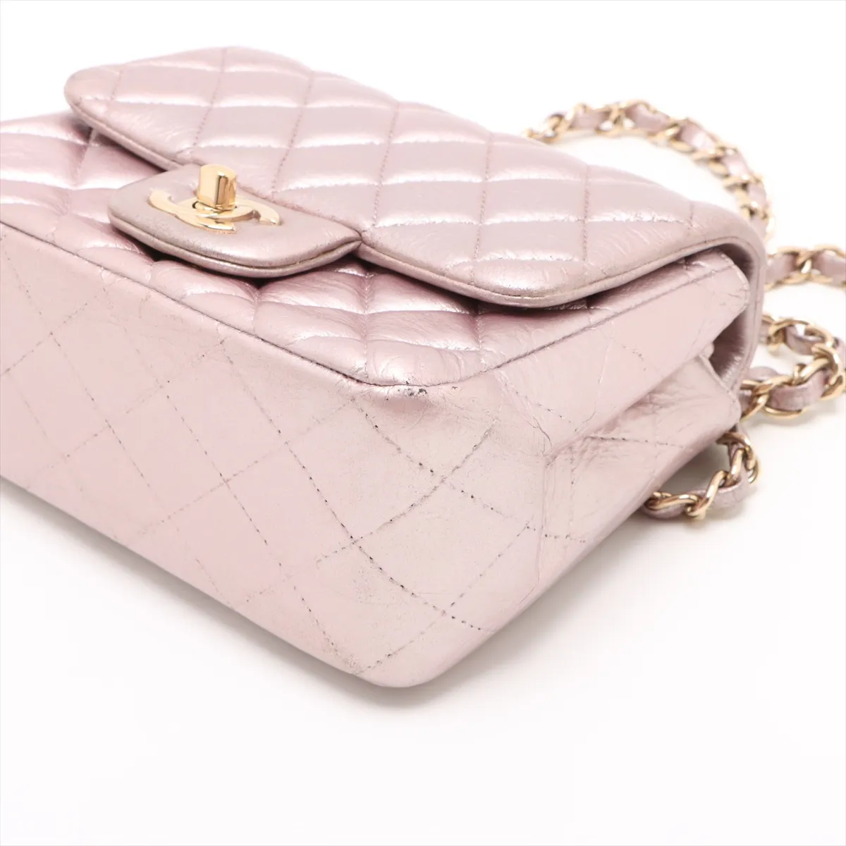 Mini Matelasse 17 Leather Single Flap Single Chain Bag Pink Silver Hardware A35200 — view 3