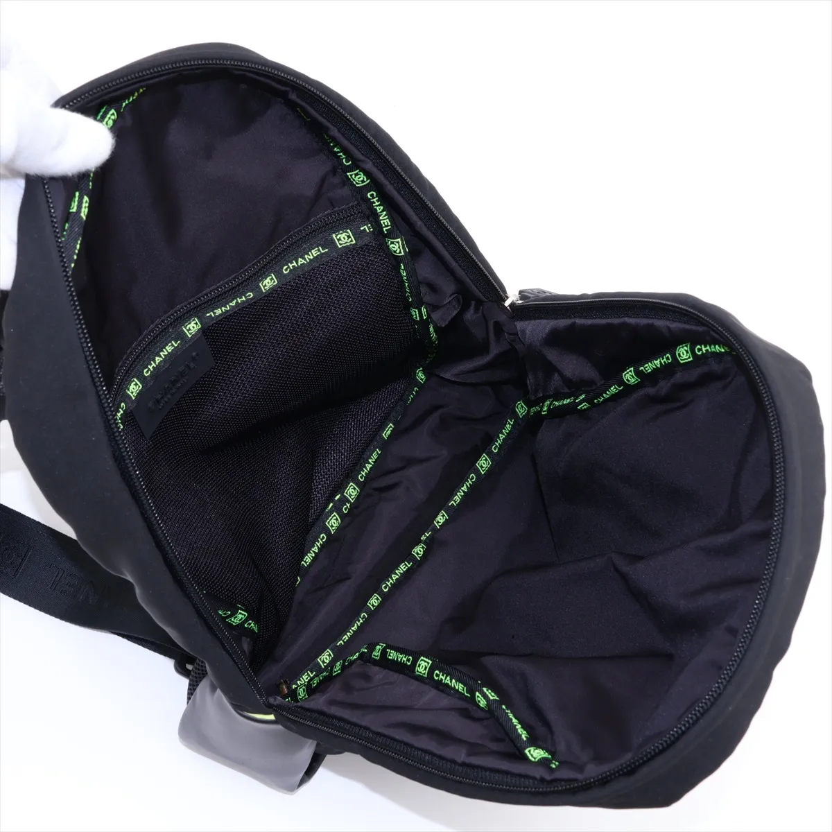 Sport Line Nylon x Leather Backpack, Black with Silver Hardware, 9546291, Series 9 — view 7