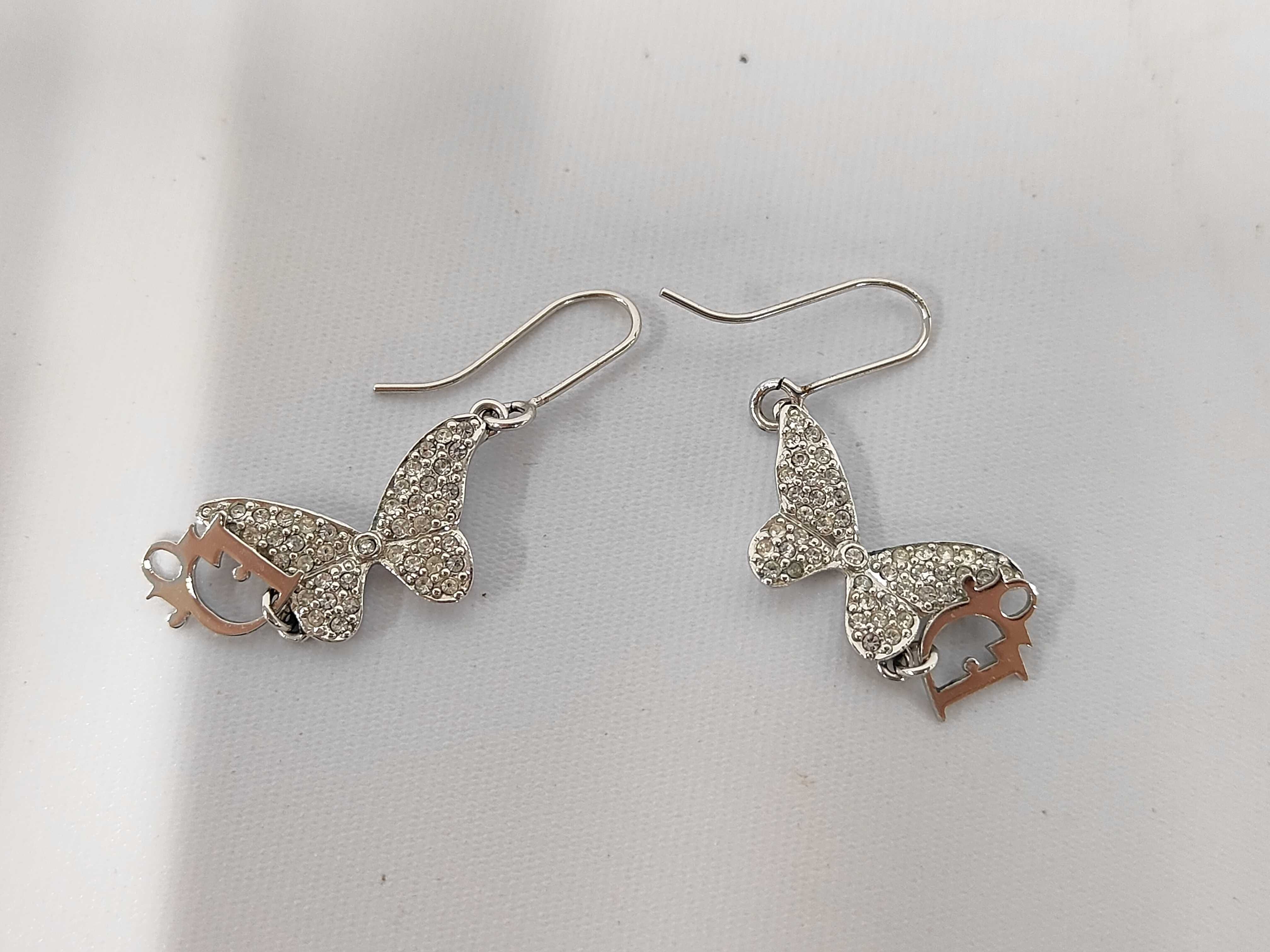 Rhinestone Logo Butterfly Silver Earrings — view 2