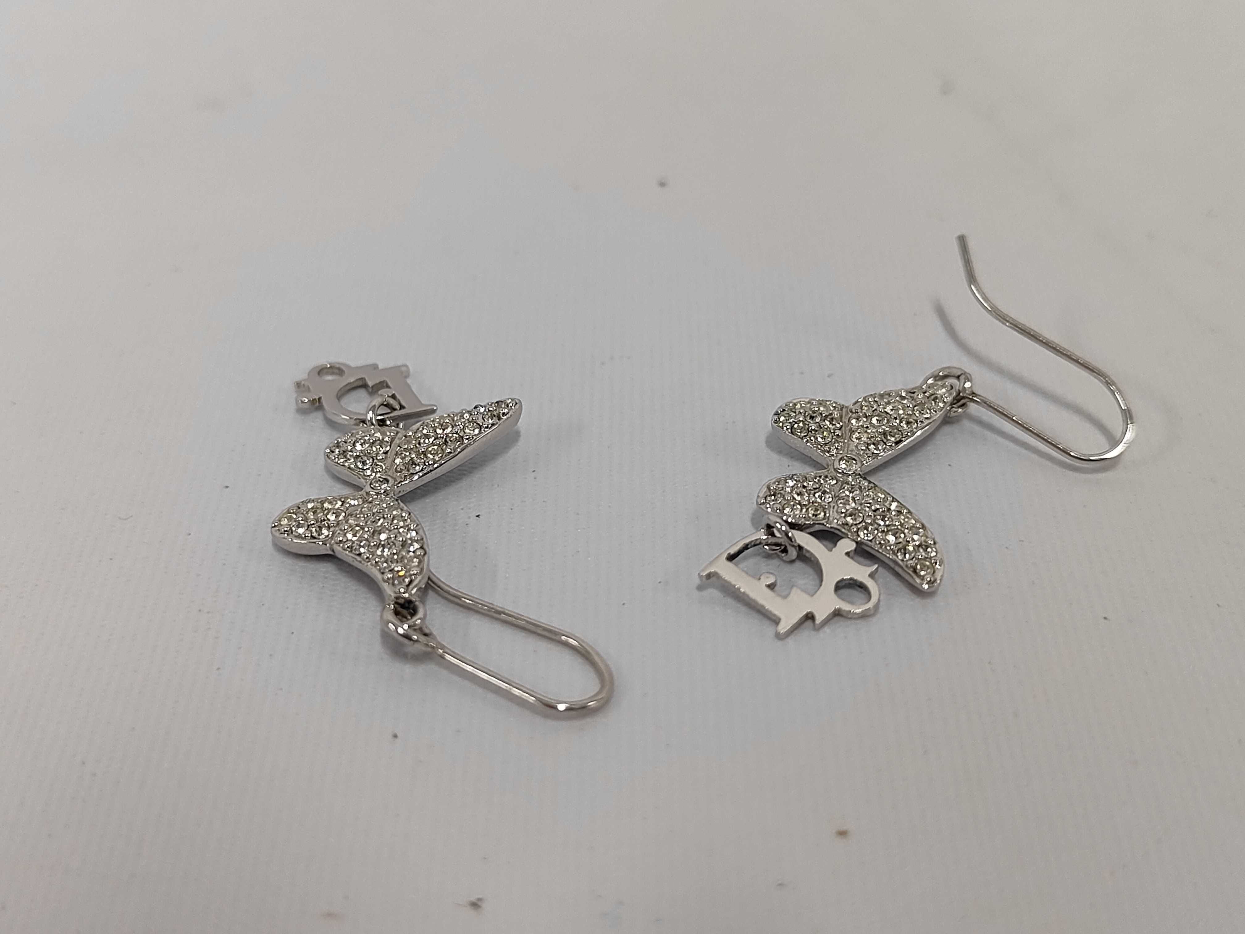 Rhinestone Logo Butterfly Silver Earrings — view 3