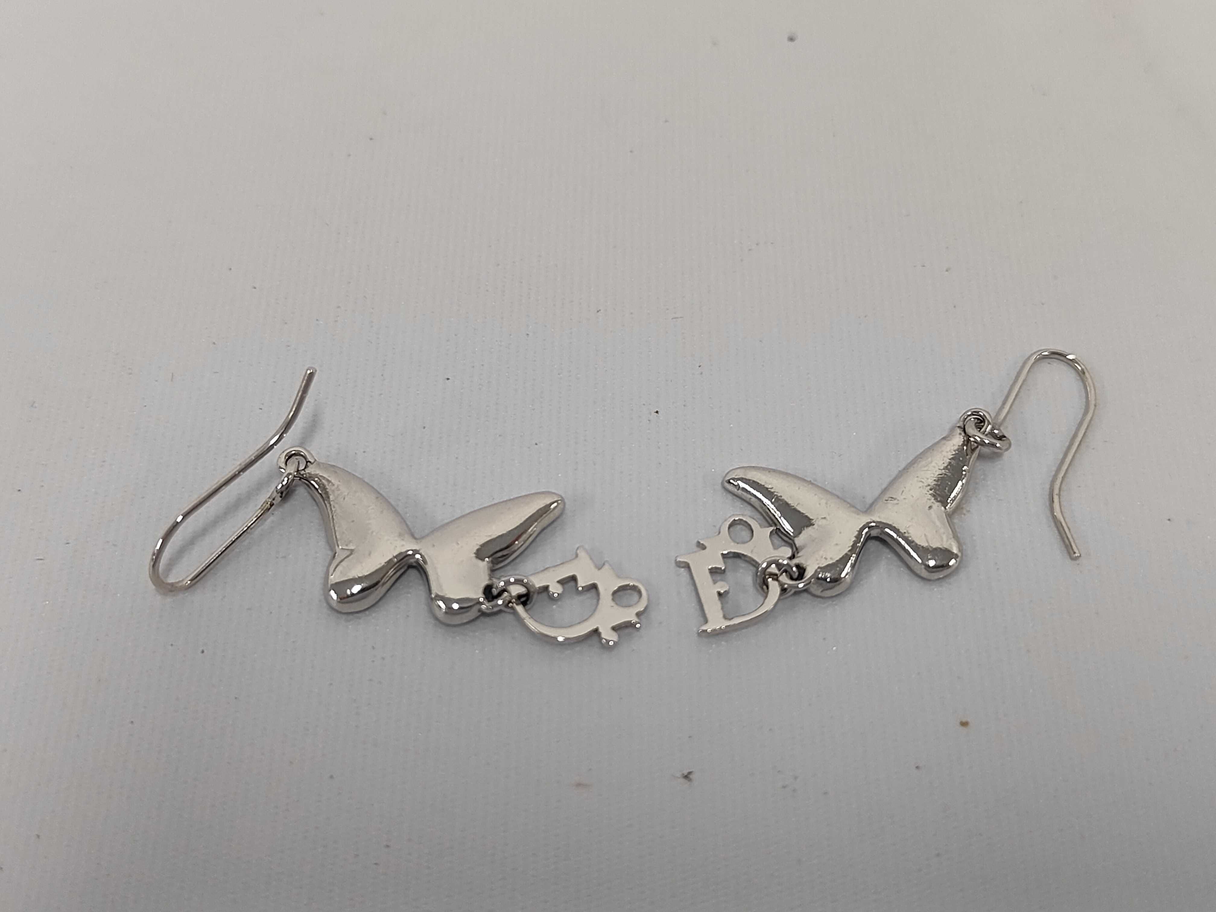 Rhinestone Logo Butterfly Silver Earrings — view 4