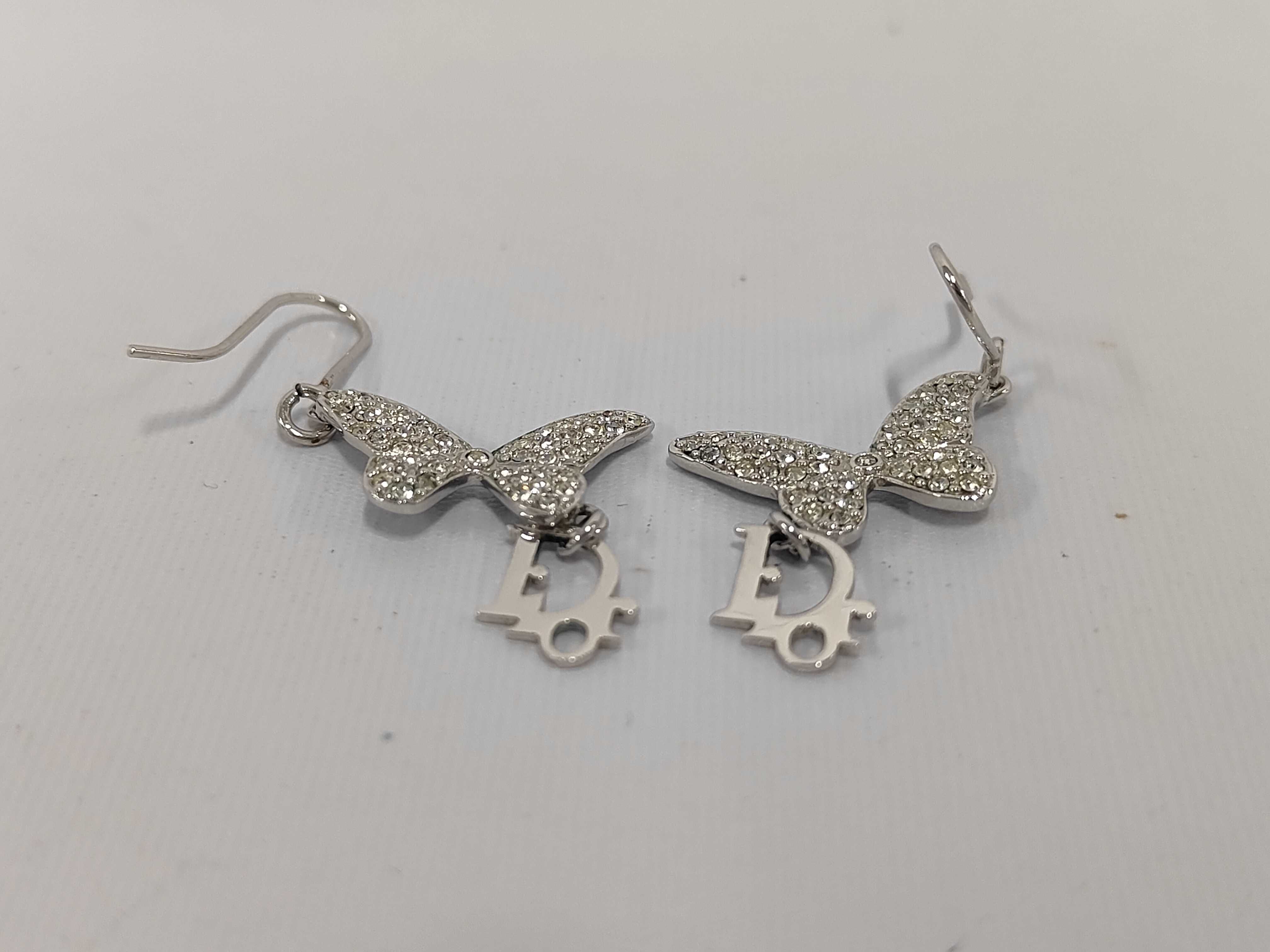 Rhinestone Logo Butterfly Silver Earrings — view 6