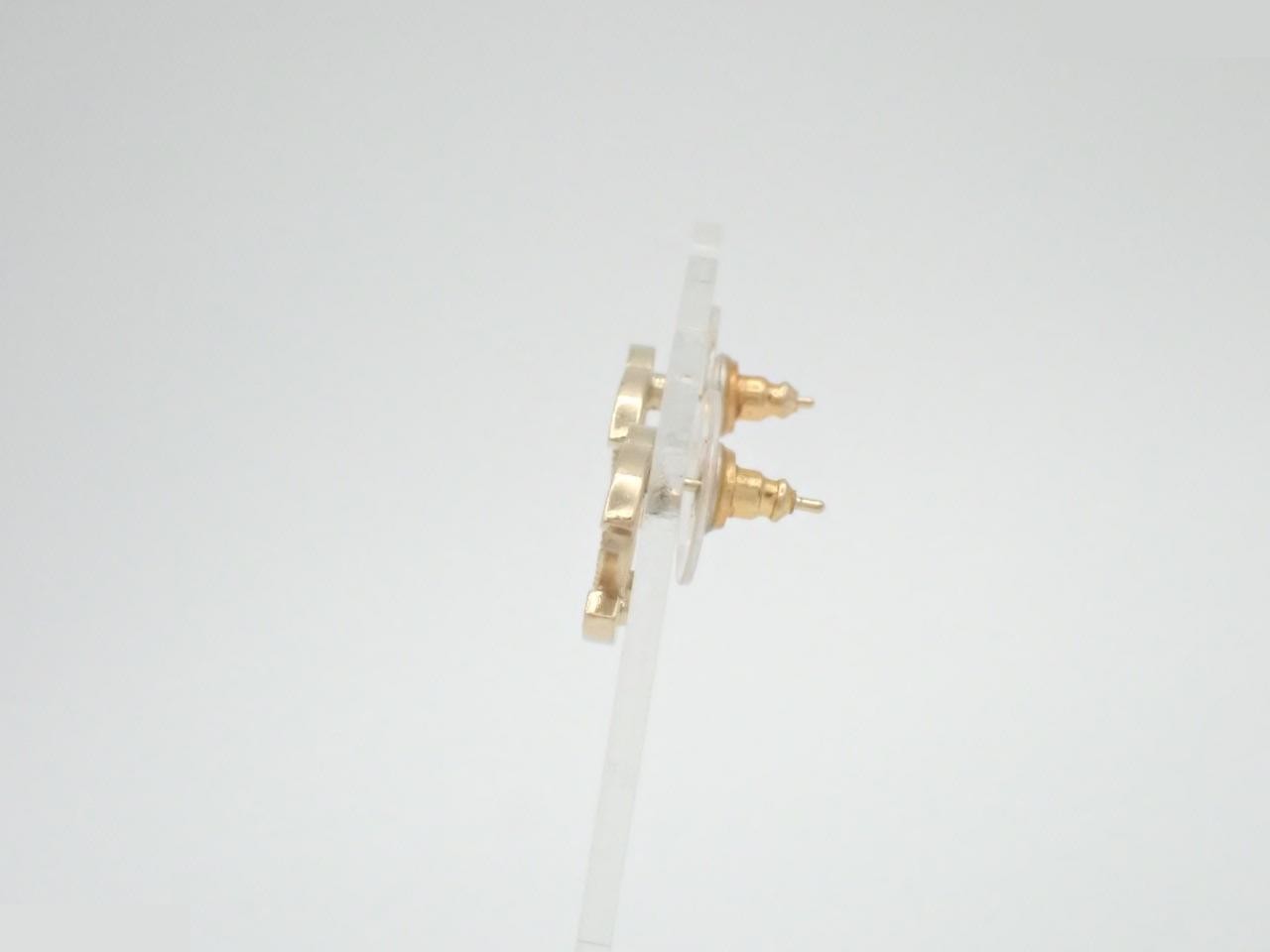 earrings, F14V, Coco Mark, rhinestone, gold, 1.7cm wide. — view 3