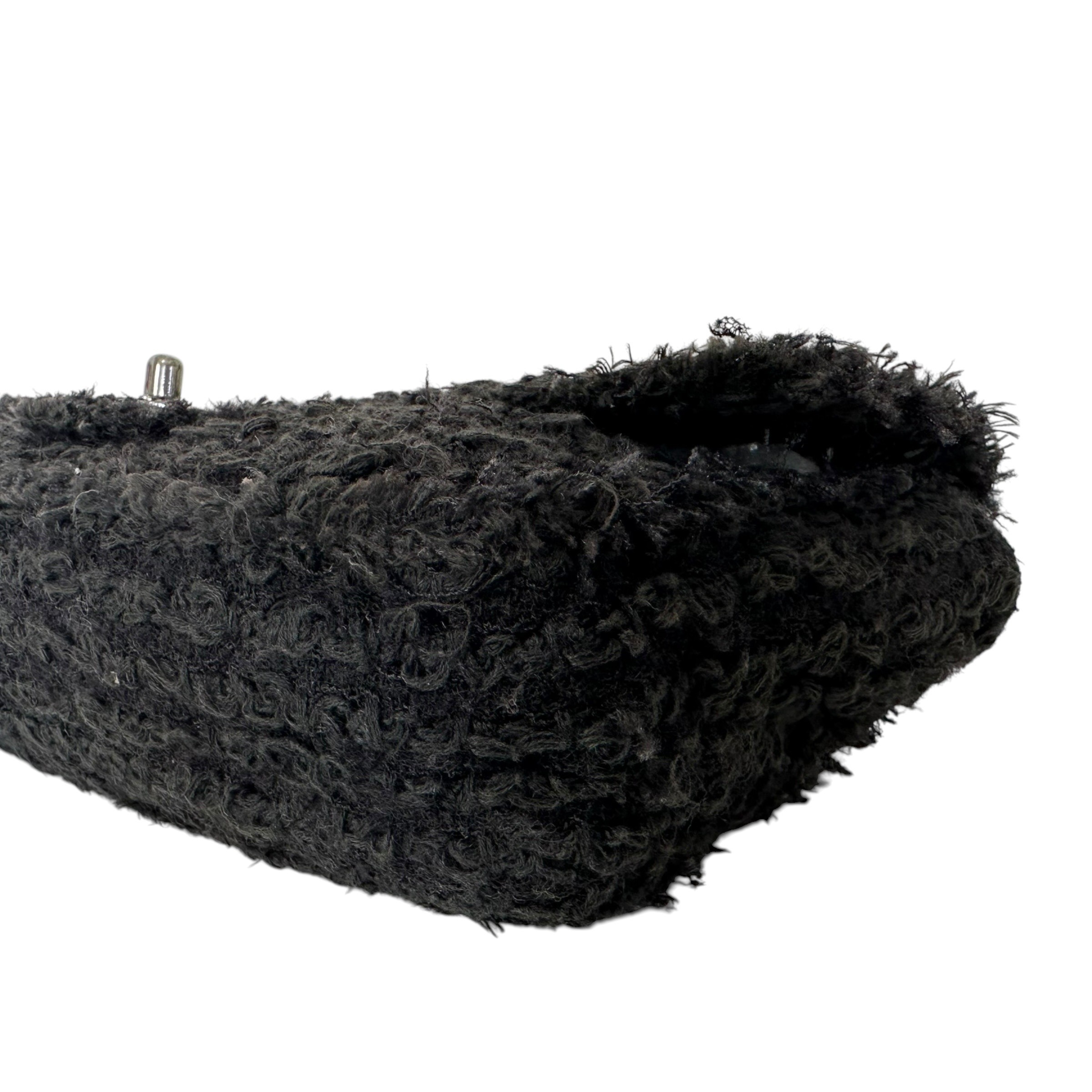 Matelassé Tweed Single Flap Double Chain Bag, Black — view 7