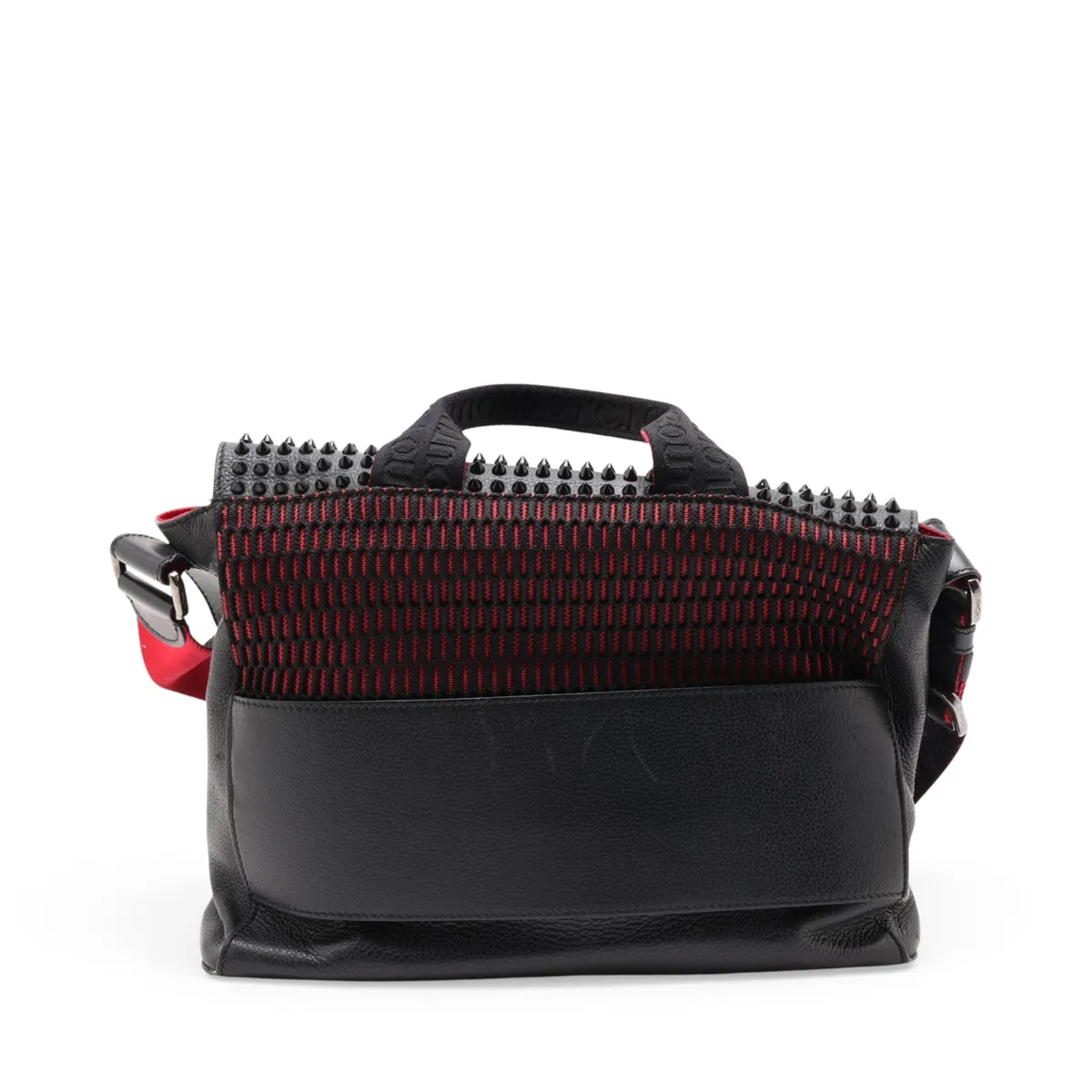 Spike Stud Leather 2-Way Shoulder Bag, Black x Red — view 2