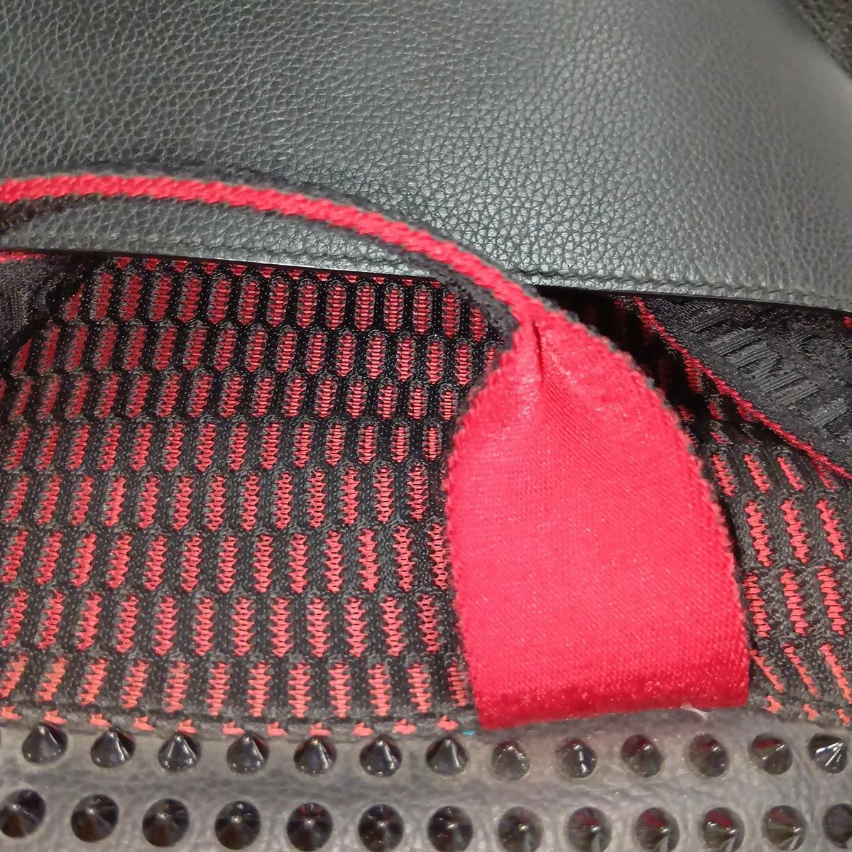 Spike Stud Leather 2-Way Shoulder Bag, Black x Red — view 14