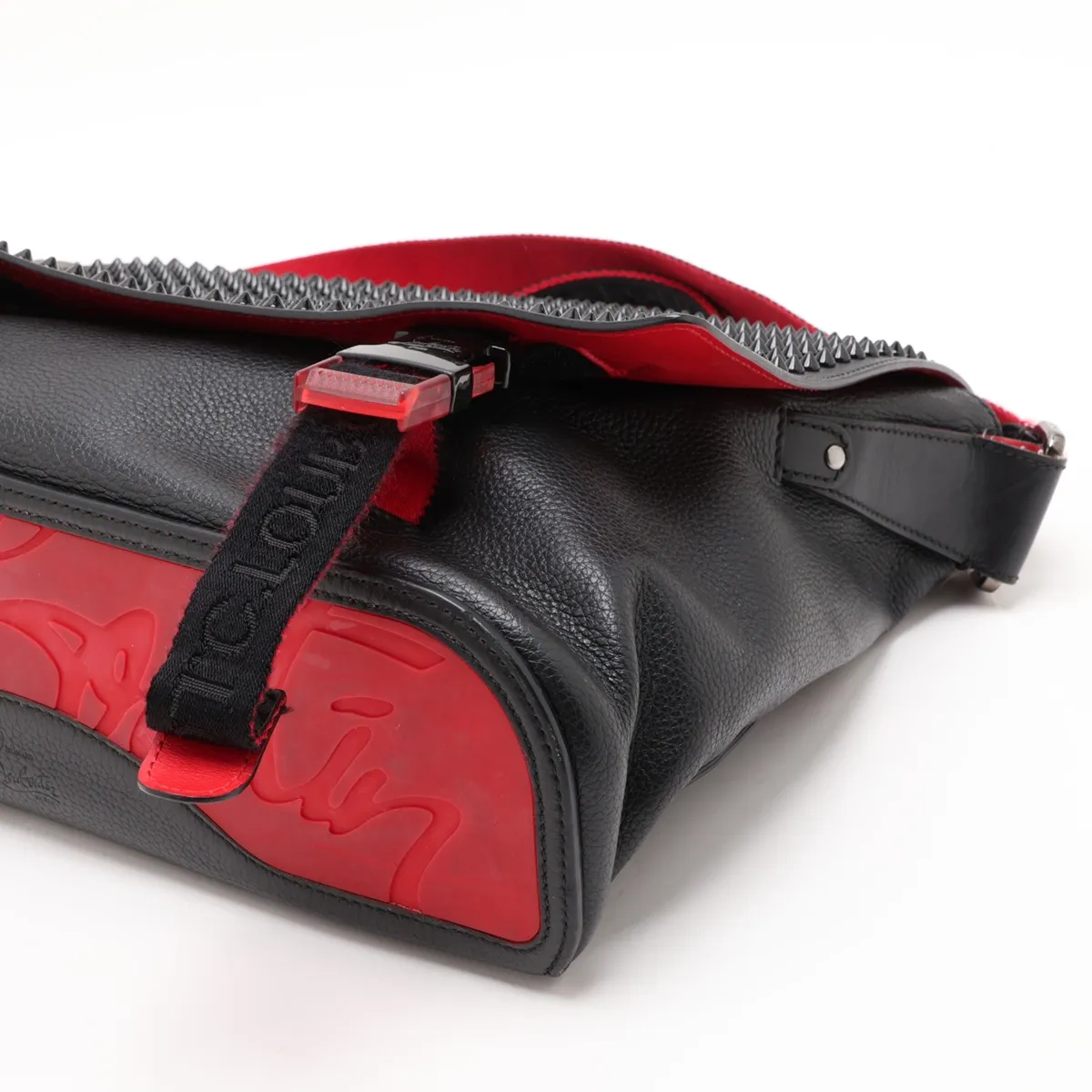 Spike Stud Leather 2-Way Shoulder Bag, Black x Red — view 3