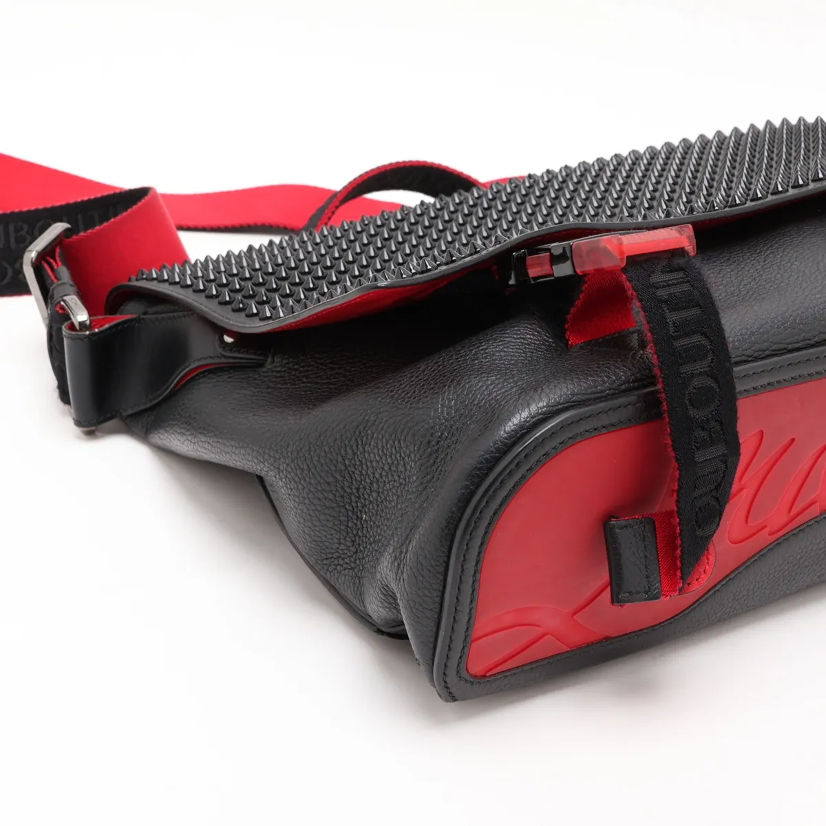 Spike Stud Leather 2-Way Shoulder Bag, Black x Red — view 4