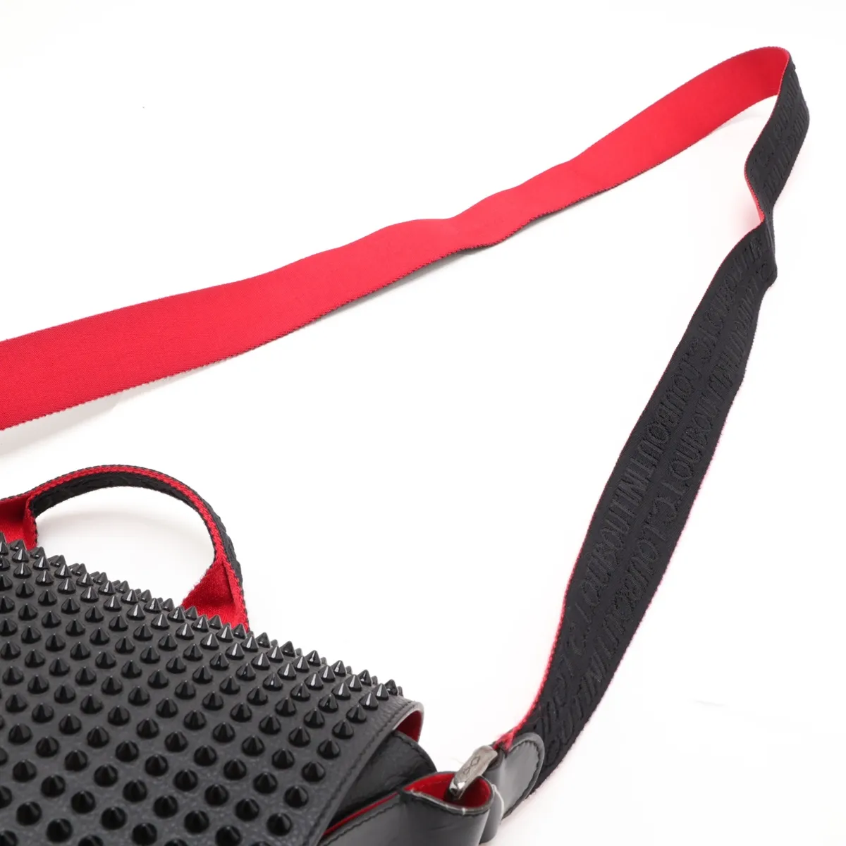 Spike Stud Leather 2-Way Shoulder Bag, Black x Red — view 5