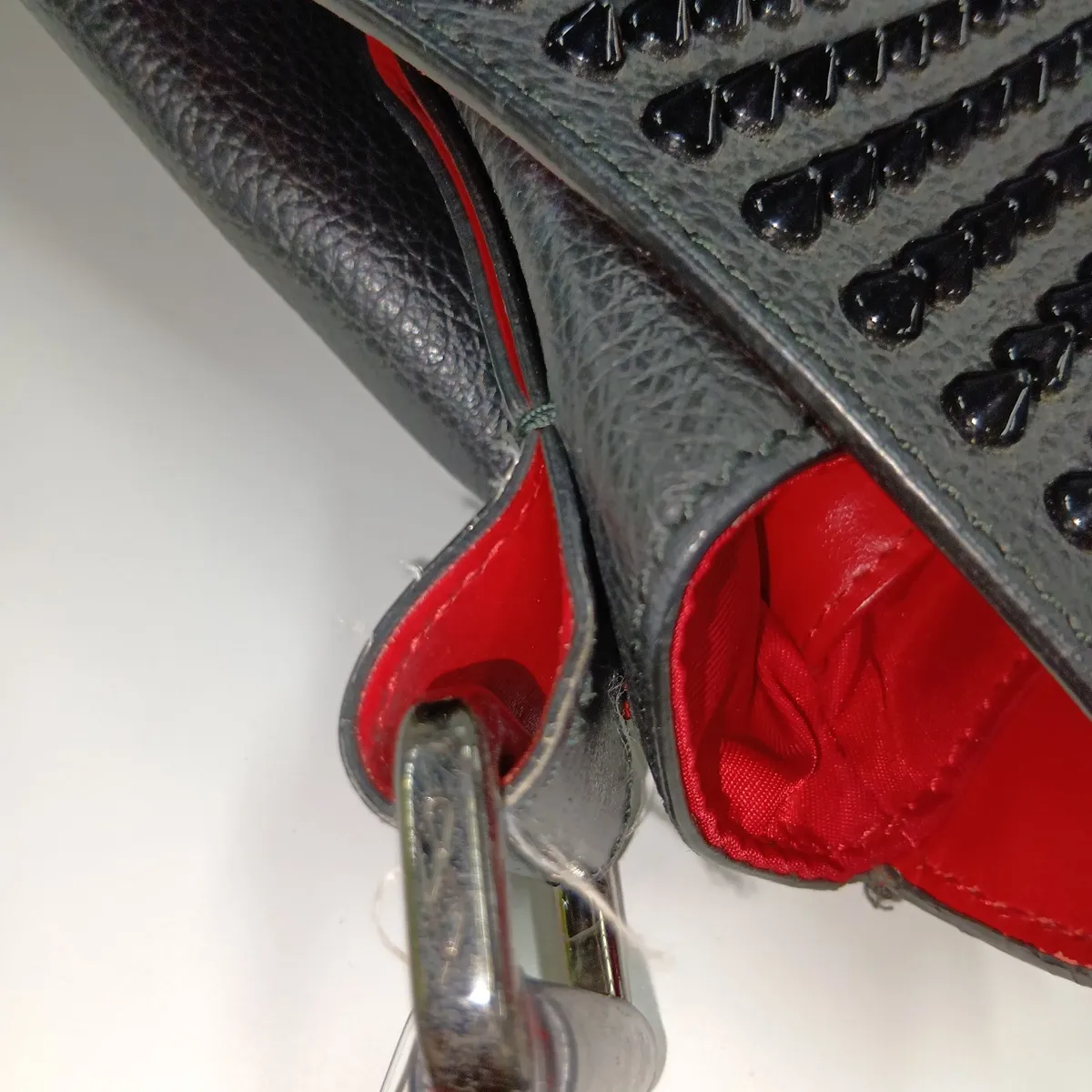 Spike Stud Leather 2-Way Shoulder Bag, Black x Red — view 10