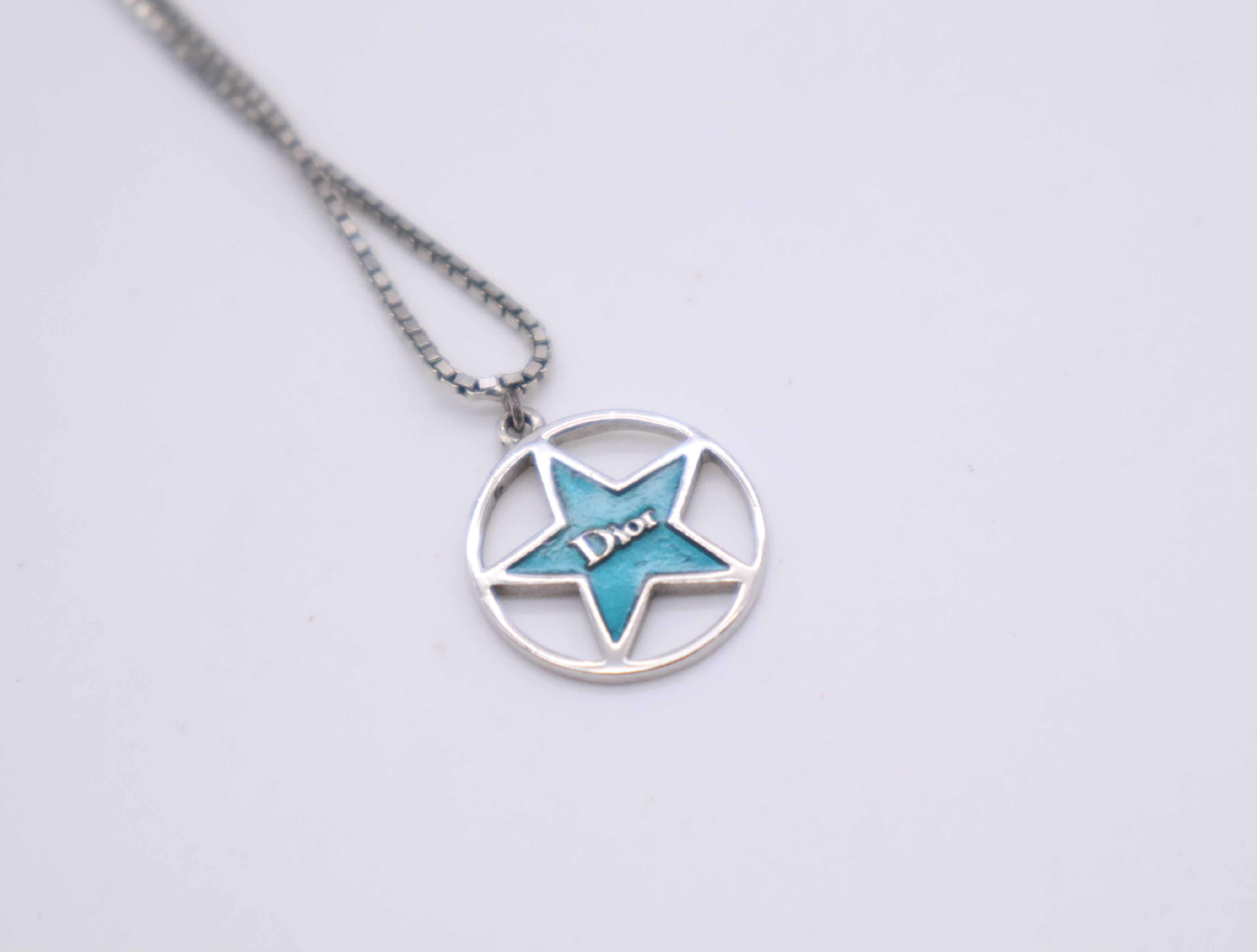 Metal/Enamel Star Necklace, Silver and Blue — view 3