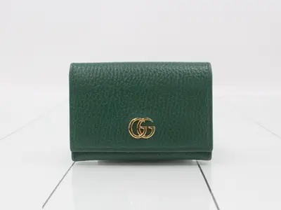 Card case, green, leather