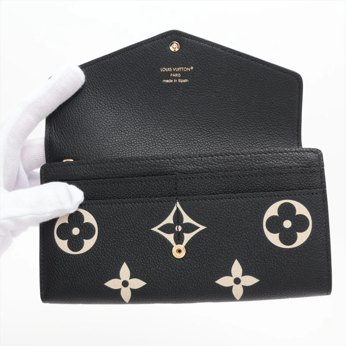 Bicolor Monogram Empreinte Portefeuille Sarah M80496 Noir x Cream Long Wallet (RFID detected) — view 3