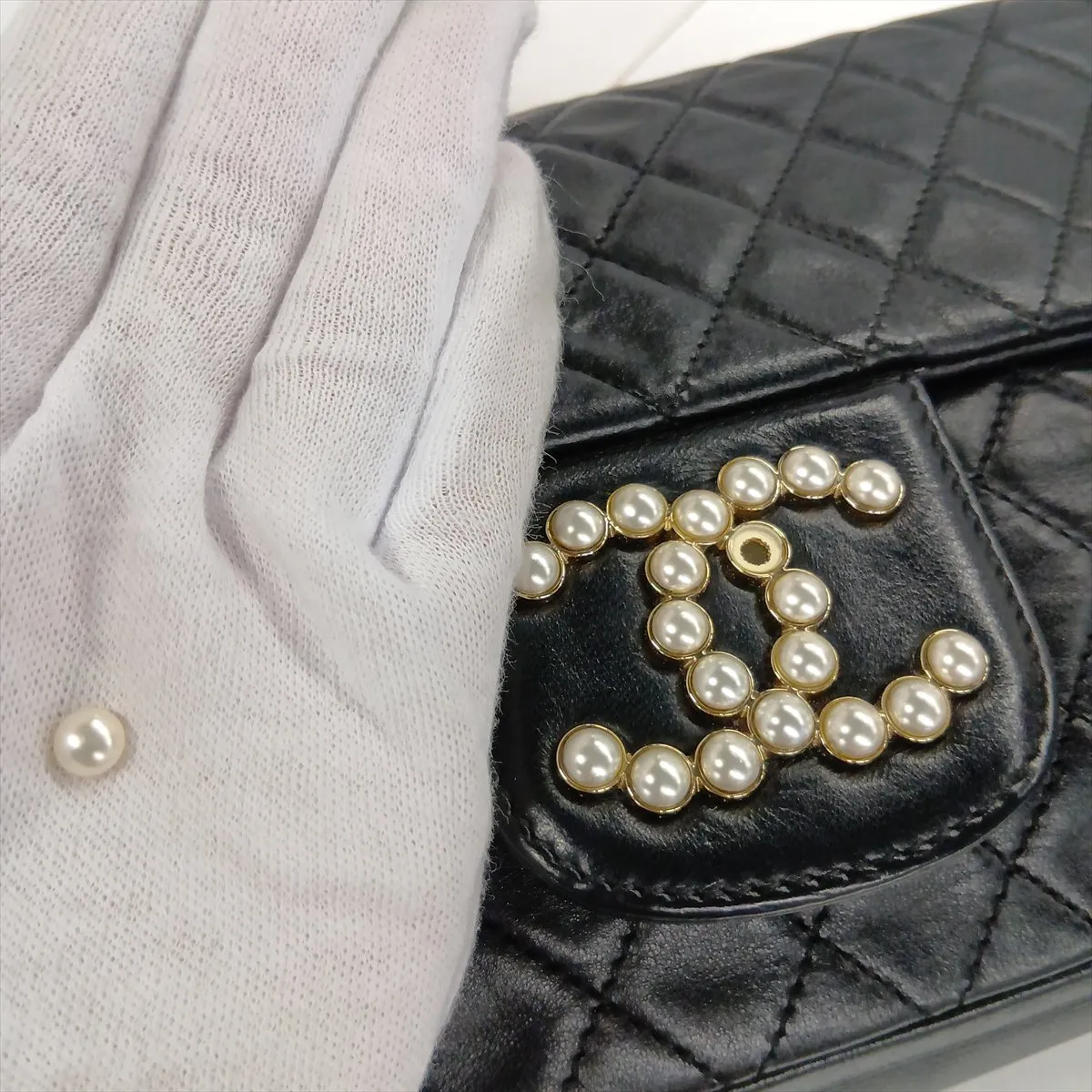 Matelassé Lambskin Single Flap Single Chain Bag, Black with Gold Hardware, Item No. 12238811 (Serial No. 12) — view 14