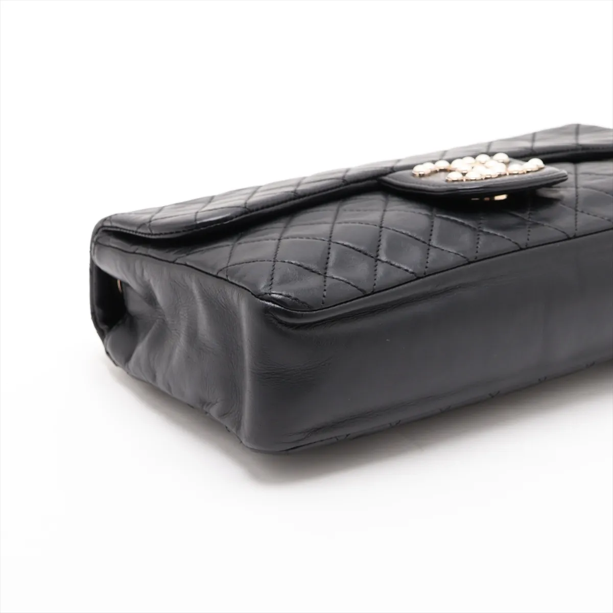 Matelassé Lambskin Single Flap Single Chain Bag, Black with Gold Hardware, Item No. 12238811 (Serial No. 12) — view 4