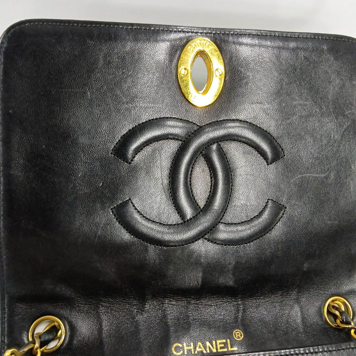 Matelassé Lambskin Single Flap Single Chain Bag, Black with Gold Hardware, 0675030 (Serial Number in the 0s) — view 13