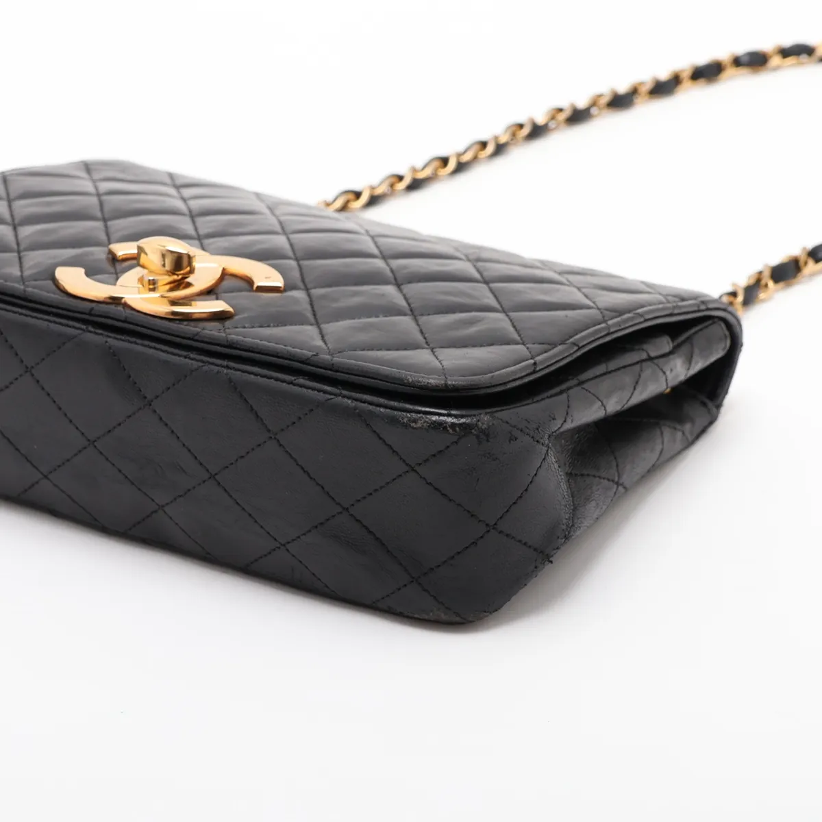 Matelassé Lambskin Single Flap Single Chain Bag, Black with Gold Hardware, 0675030 (Serial Number in the 0s) — view 3