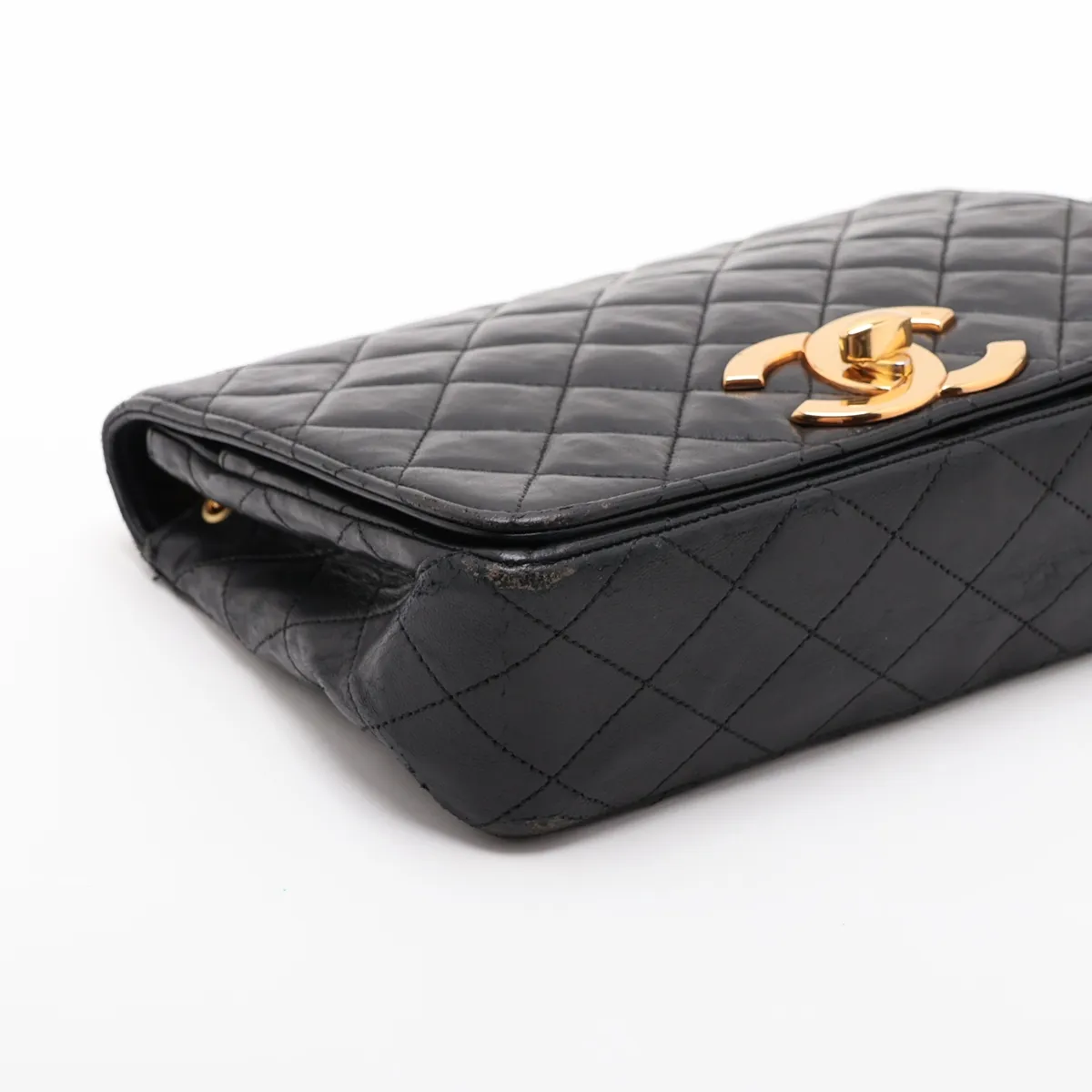 Matelassé Lambskin Single Flap Single Chain Bag, Black with Gold Hardware, 0675030 (Serial Number in the 0s) — view 4