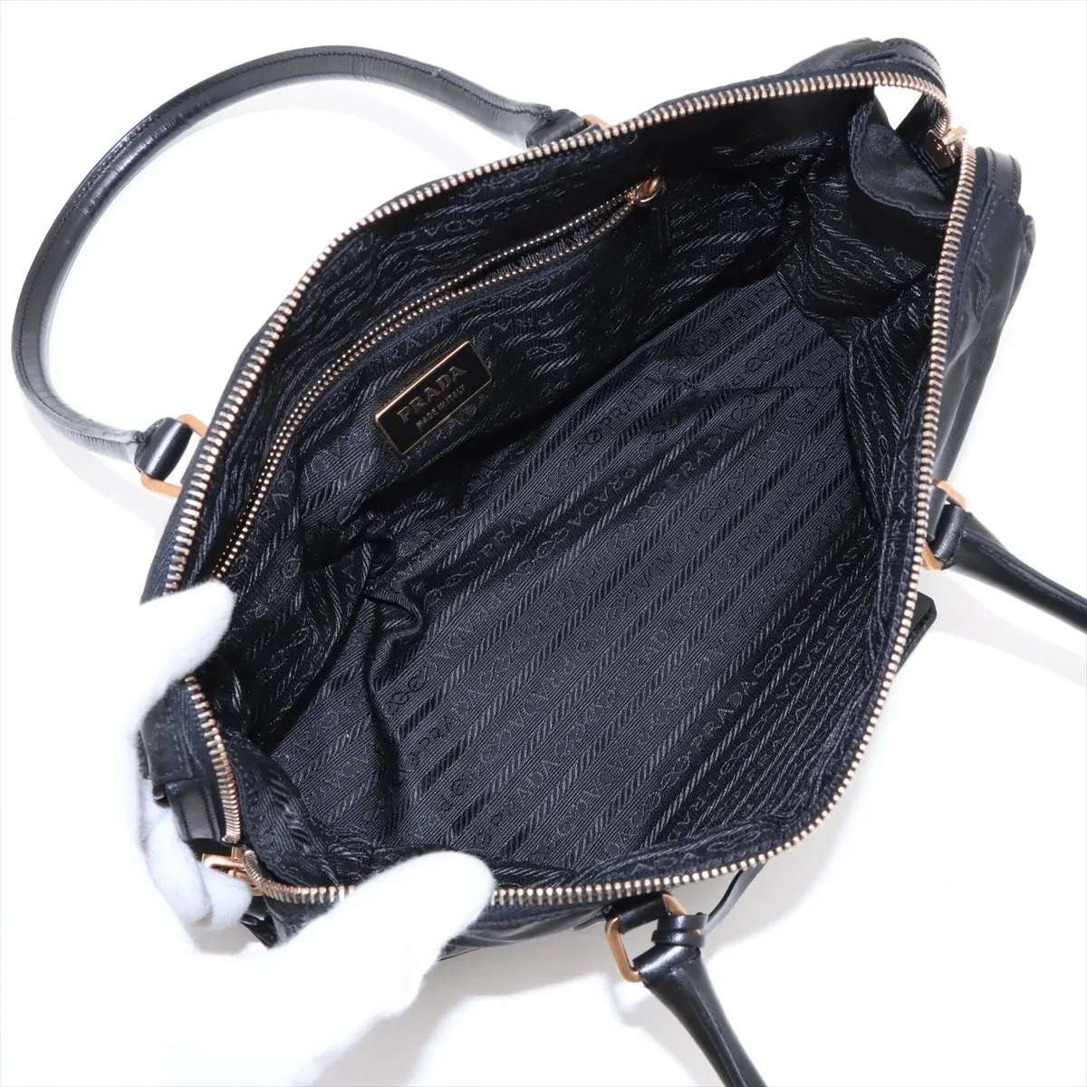 Tessuto Nylon x Leather Handbag Black BR0345 Bearer Guarantee — view 7
