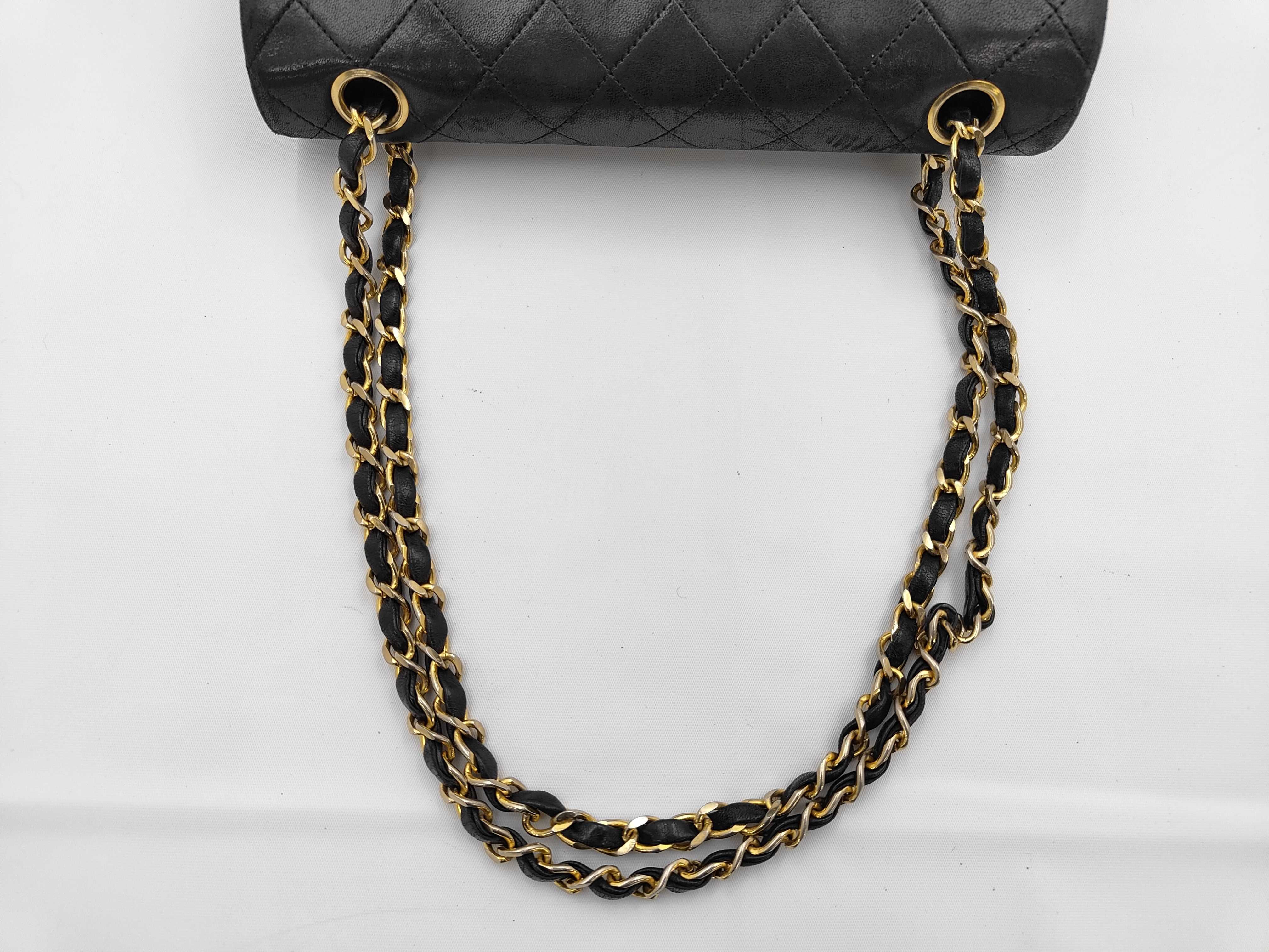 Matelassé Double Flap Double Chain Shoulder Bag, Lambskin, Black, Gold Hardware, Shoulder Bag — view 3